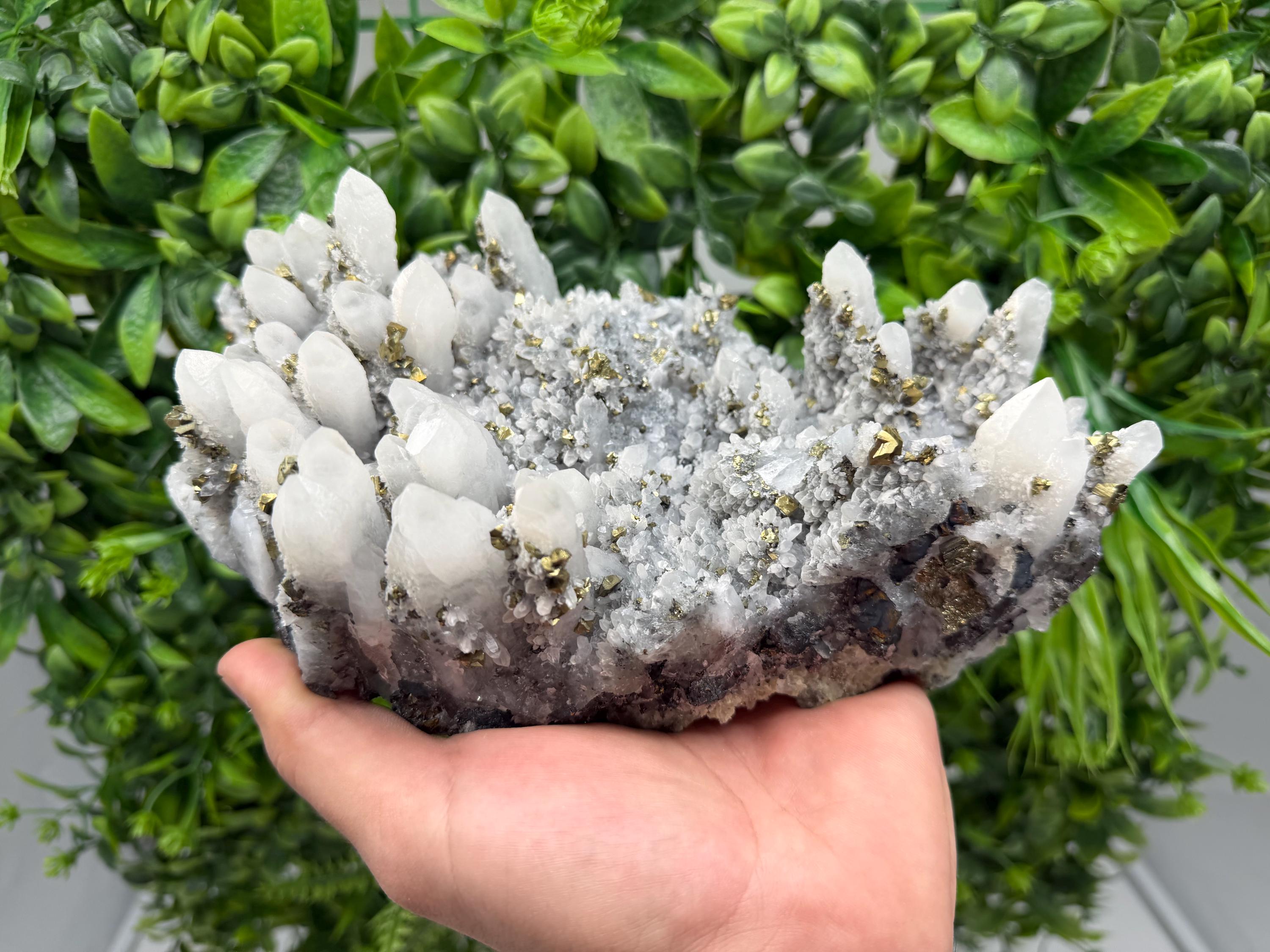 Chalcopyrite on Quartz Cluster, Krushev Dol Mine, Bulgaria, Mineral Specimen