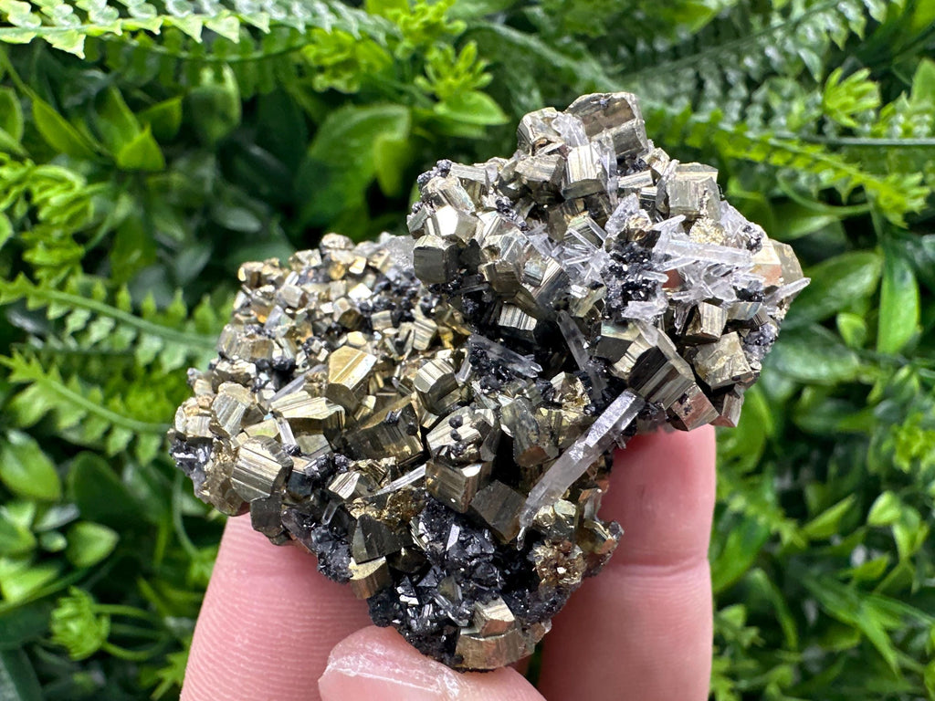 Rainbow Pyrite Cluster on Sphalerite Quartz, Bulgaria Mineral Specimen