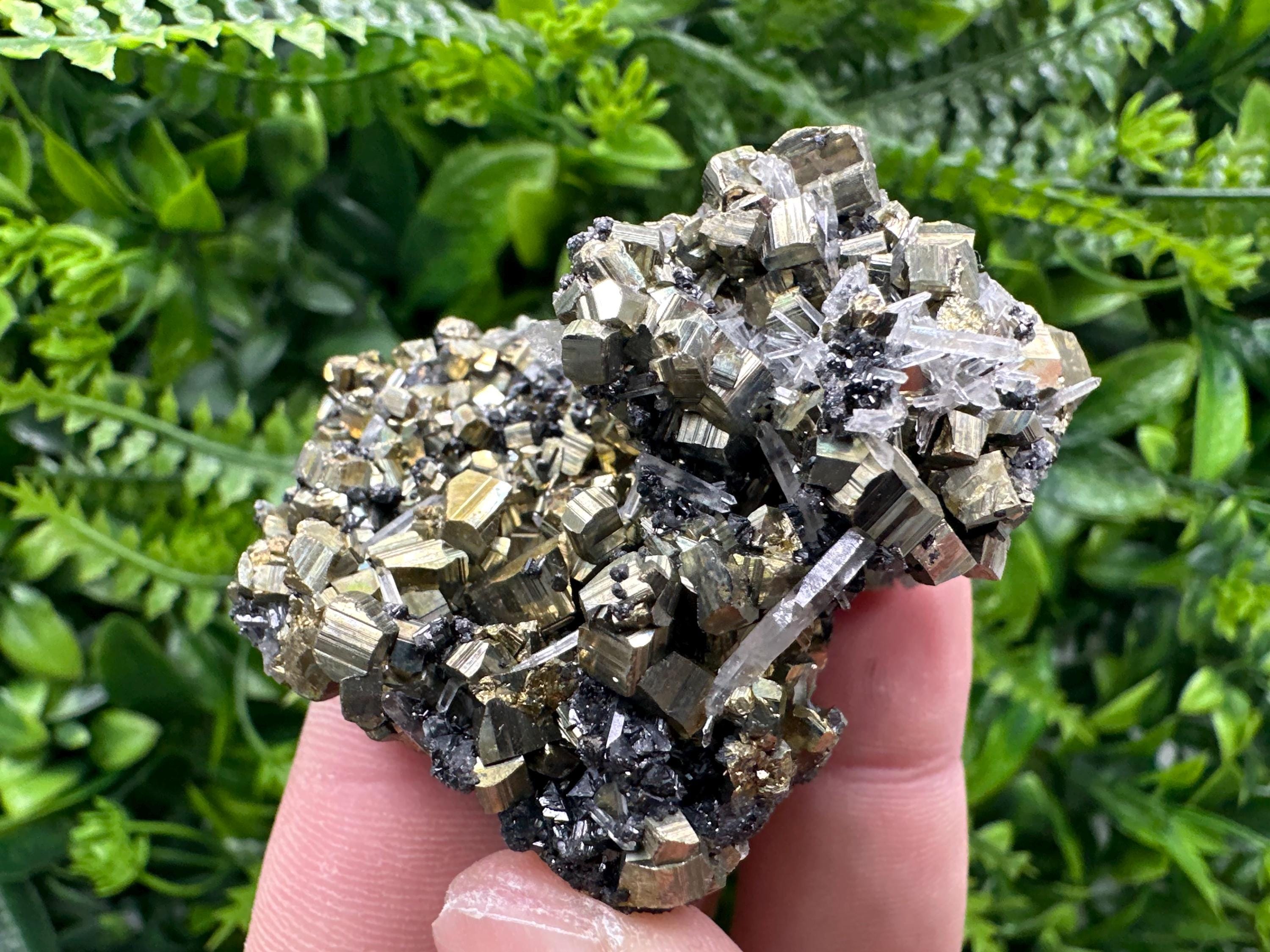 Rainbow Pyrite Cluster on Sphalerite Quartz, Bulgaria Mineral Specimen