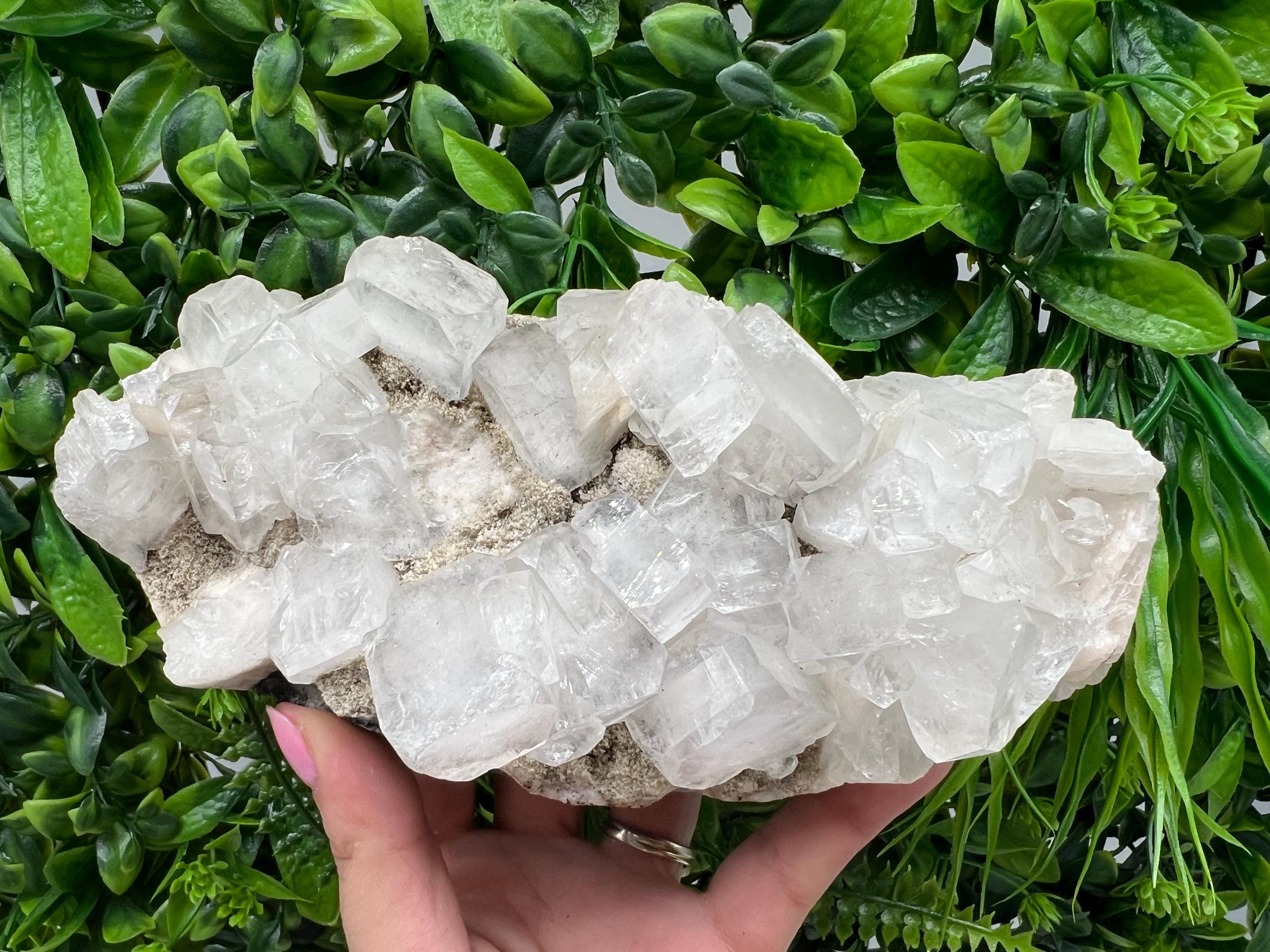 Apophyllite on Chalcedony Specimen: Transparent Crystal, India Minerals
