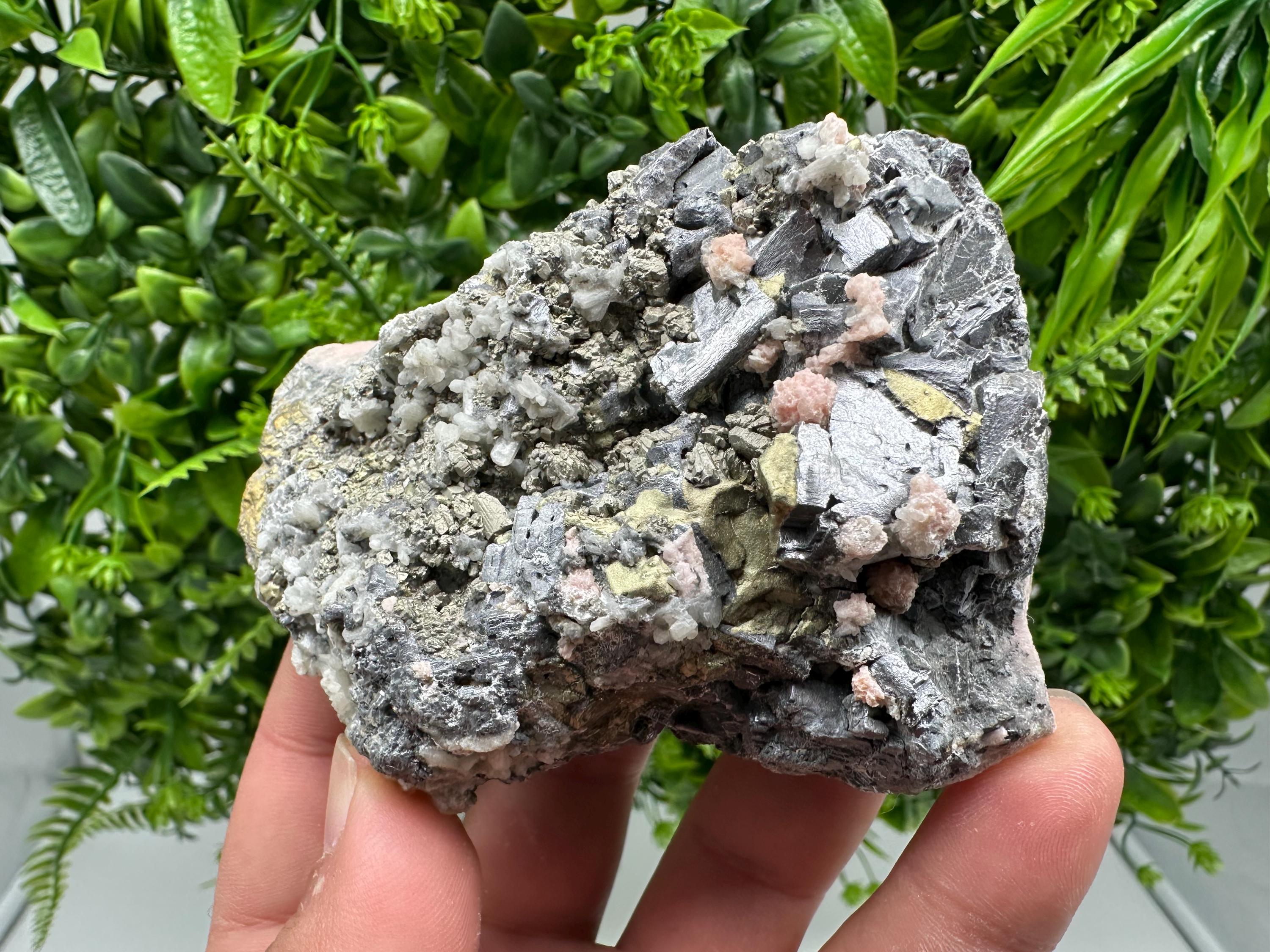 Stunning Rhodochrosite,on Galena,Chalcopyrite from Starnica mine,Davidcovo,Bulgaria,Natural,collection mineral specimen,home decor stone
