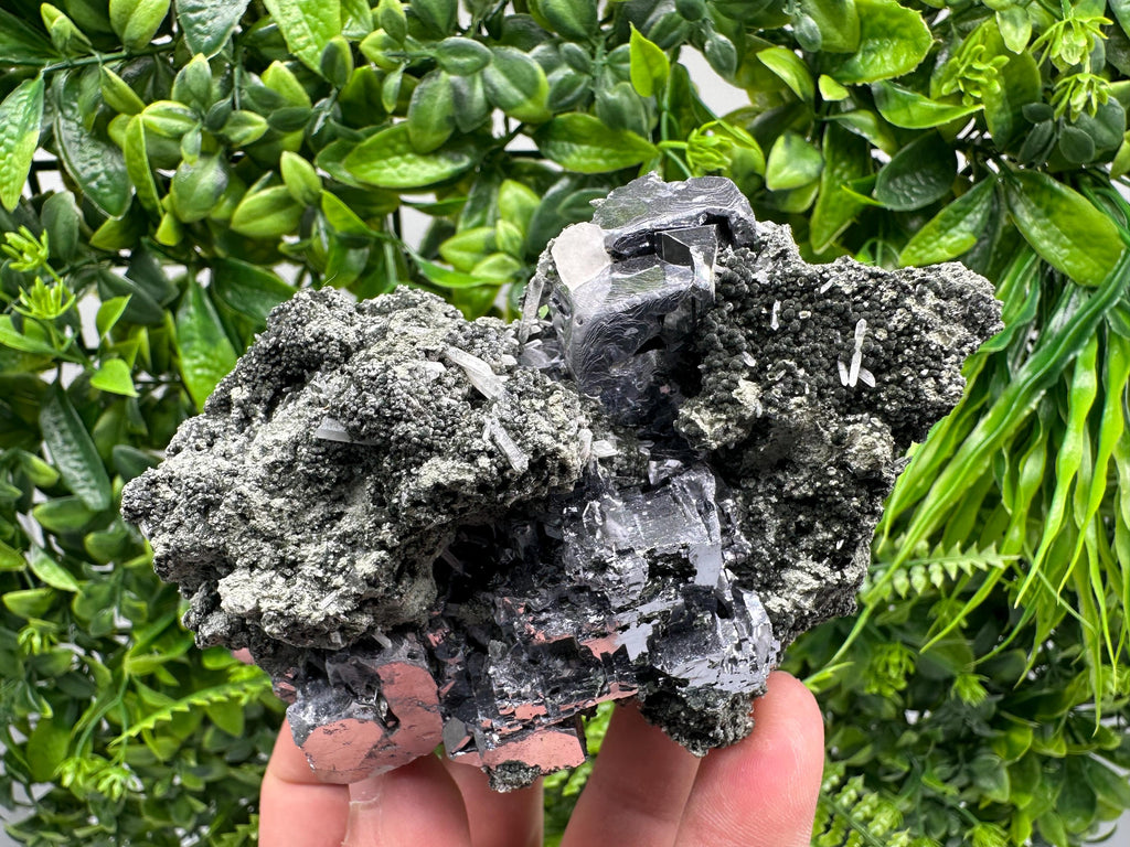 Galena Calcite on Chlorite Matrix Mineral Specimen, Bulgaria