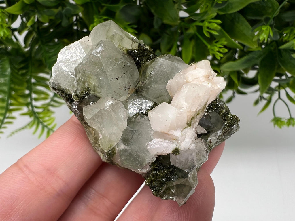 Green Epidote with Quartz Crystals: Rainbow Sparkle, Eastern Anatolian Mineral