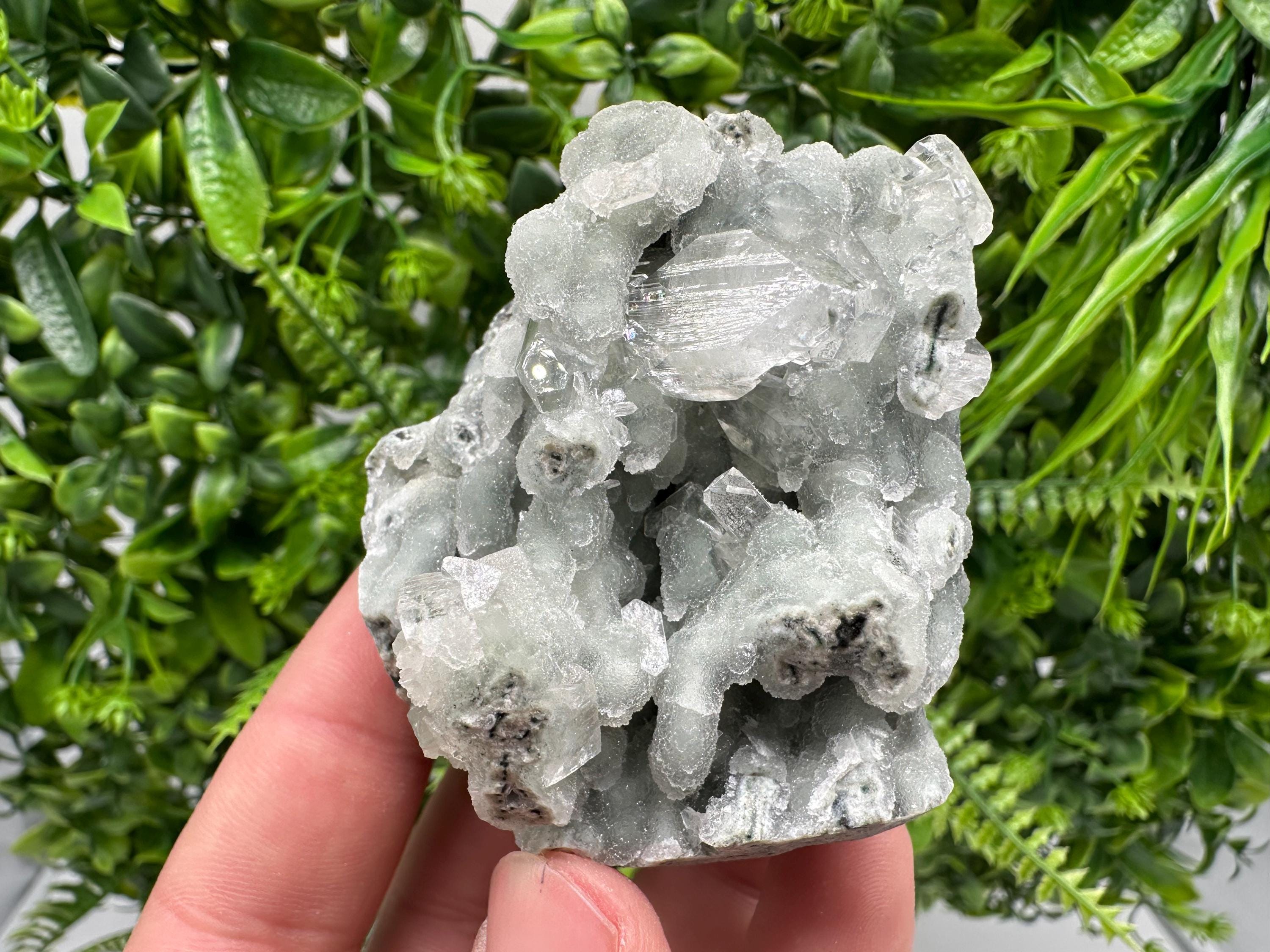 Transparent Apophyllite on Chalcedony, Natural India Mineral Specimen