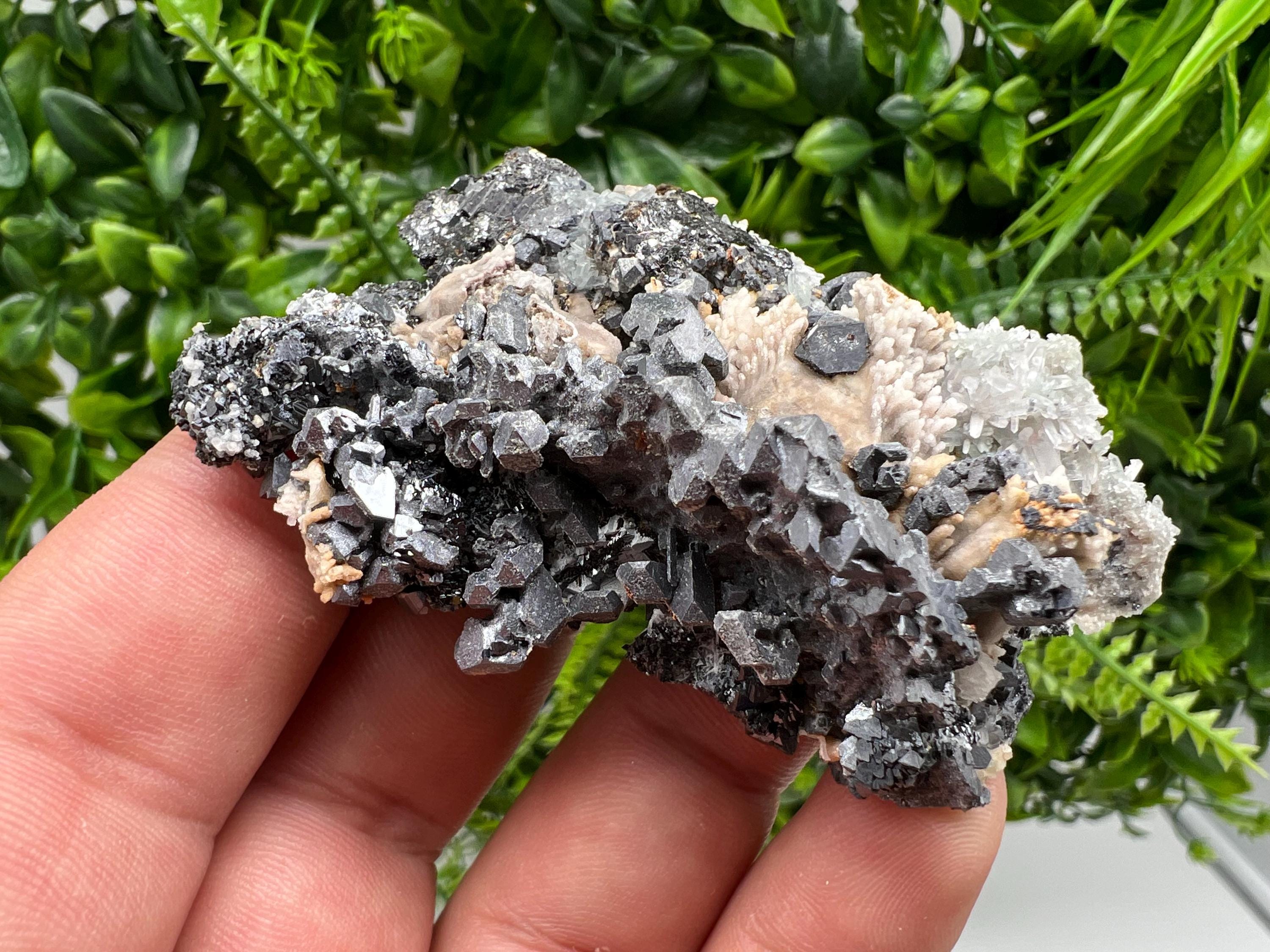 Natural Galena Cluster with Siderite and Quartz, Bulgaria Mineral Specimen