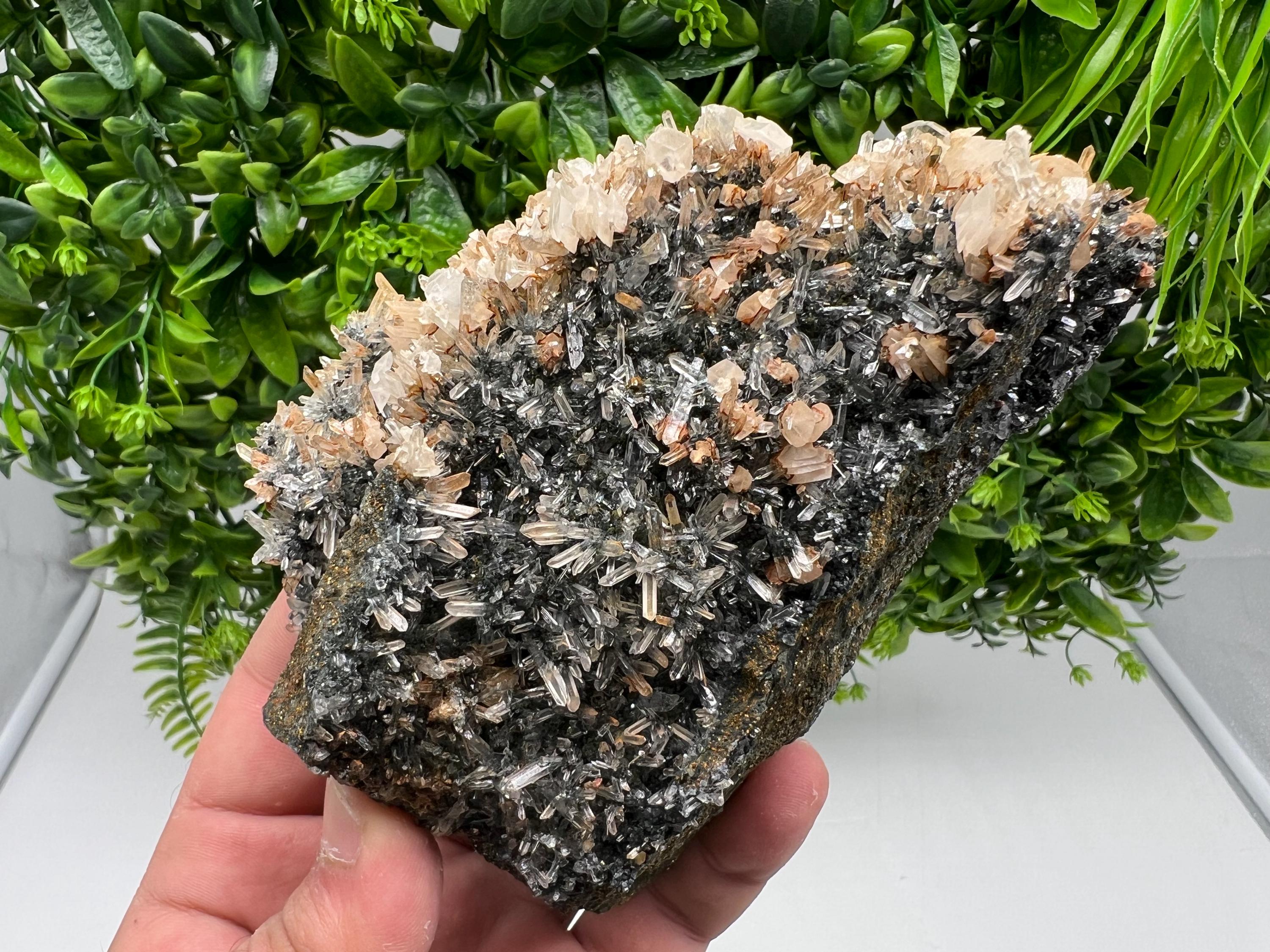 Wonderful Calcite on Quartz white Sphalerite, from Borieva mine,Bulgaria,natural,collection mineral specimen,Home decor crystal,gift,healing
