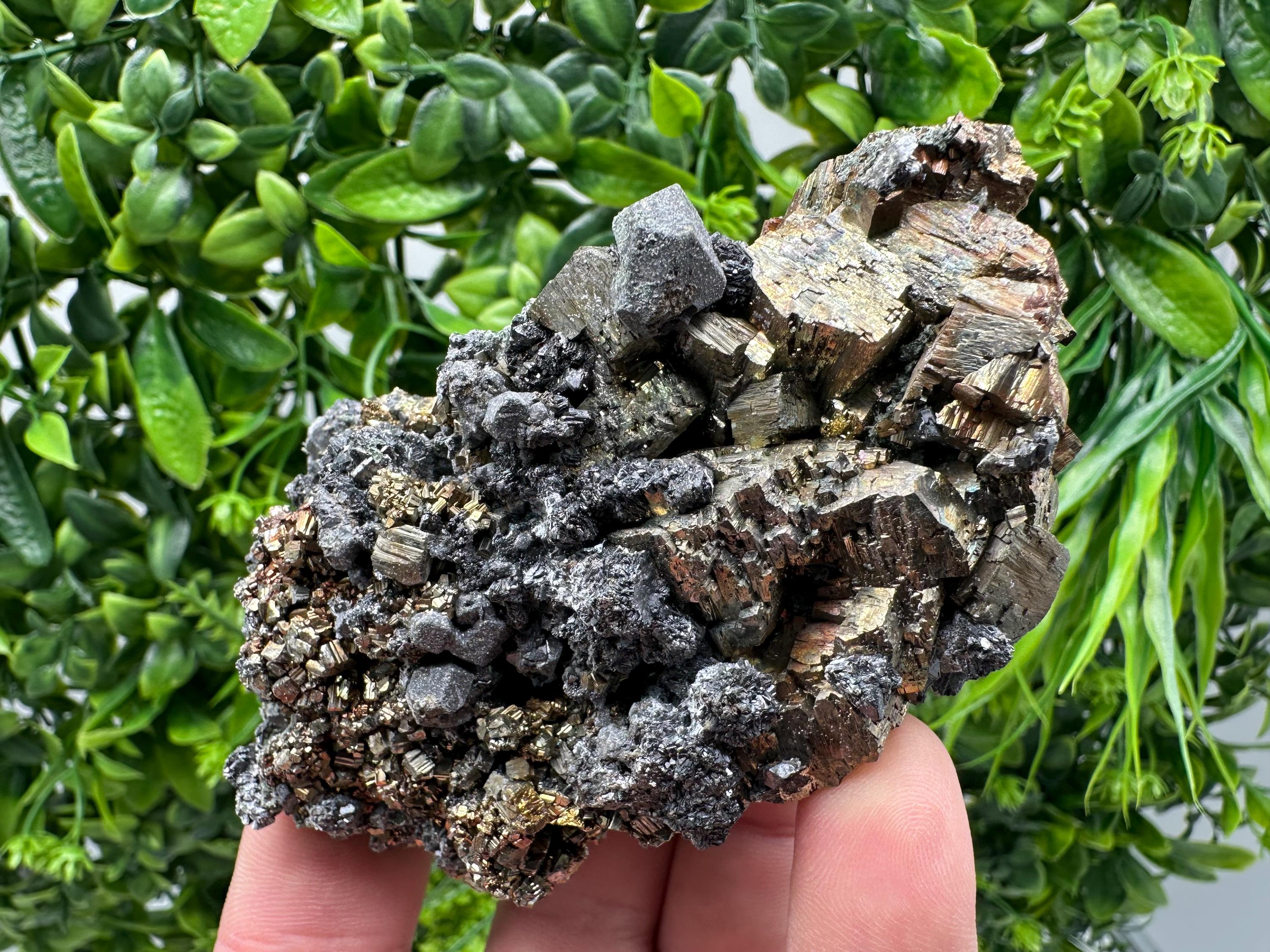 Rainbow Pyrite & Sphalerite on Quartz: Natural Crystal Home Decor