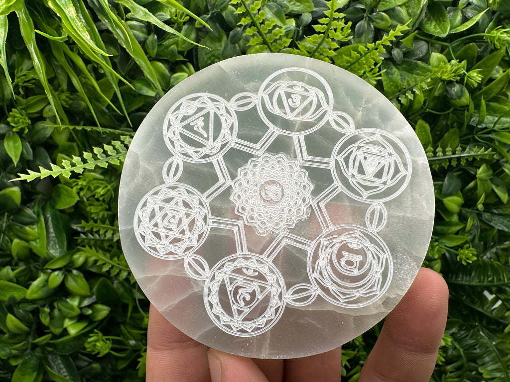 Selenite 7 Chakra Disk: Healing Crystal Charging Wand