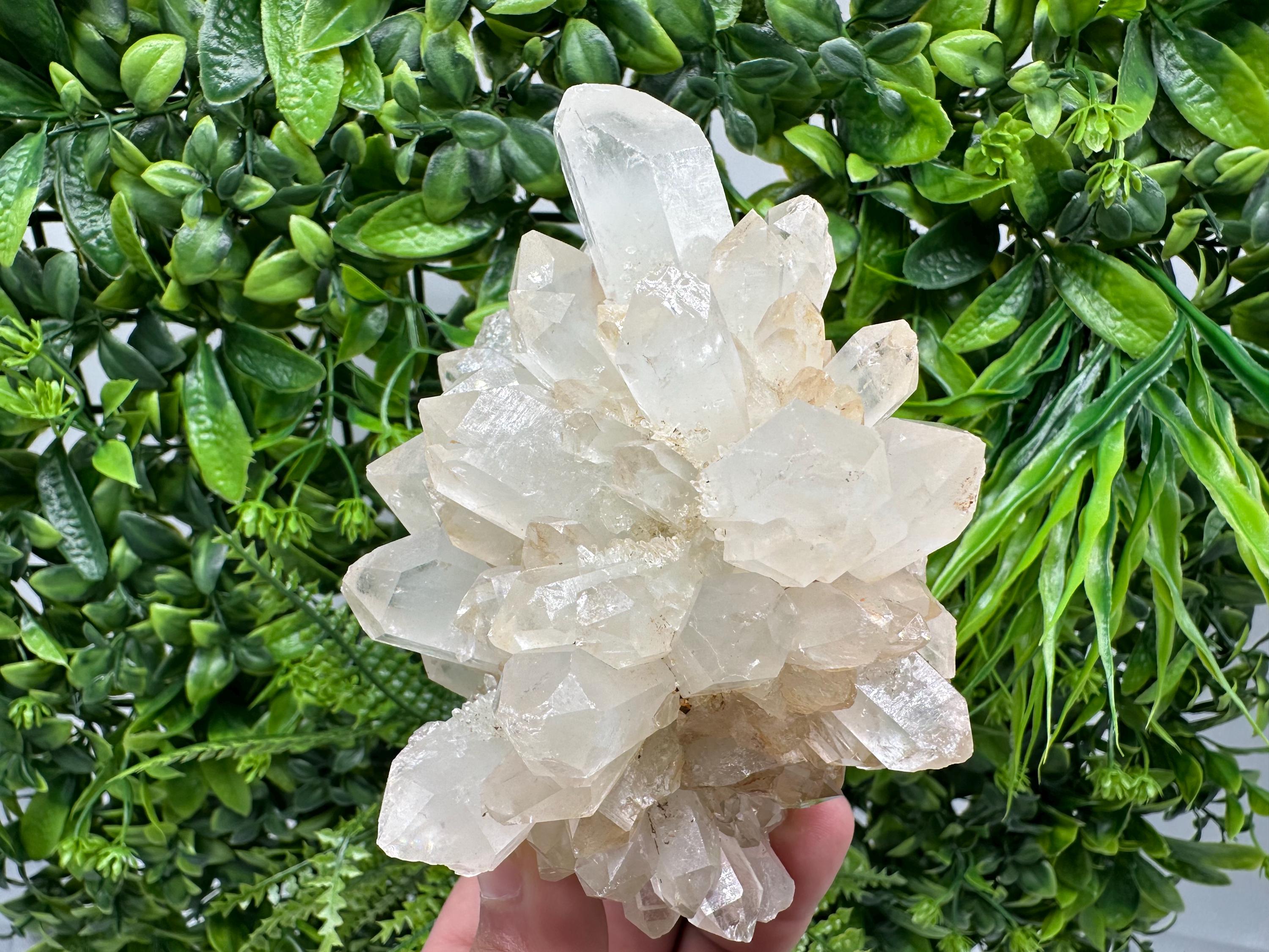 Large Green Epidote with Quartz Crystals: Sparkly Rainbow Stone Decor