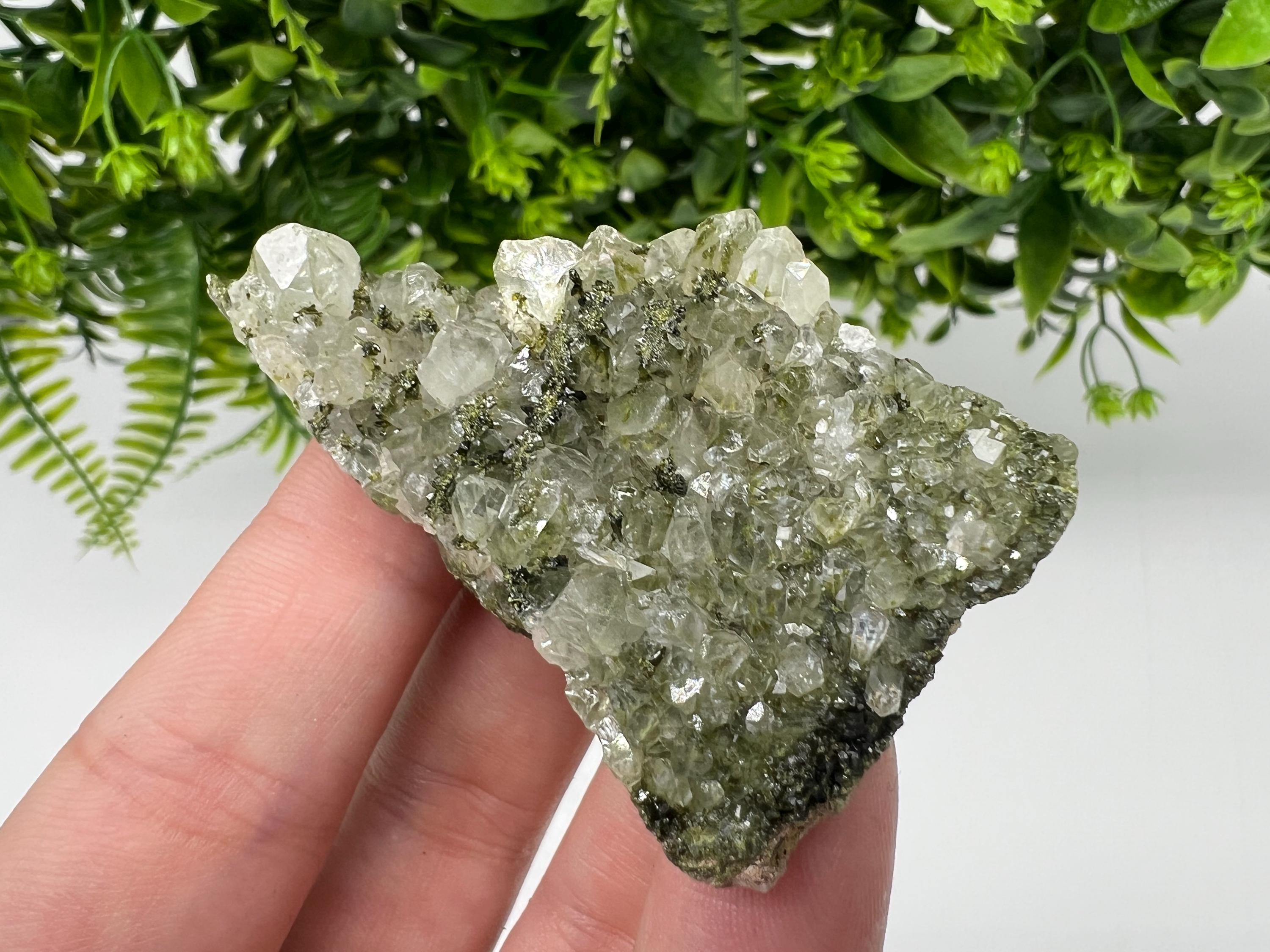 Green Epidote with Quartz Crystals - Extremely Sparkly with Rainbows,souvenirs collection stone,gift,decor, Eastern Anatolian, Turkey