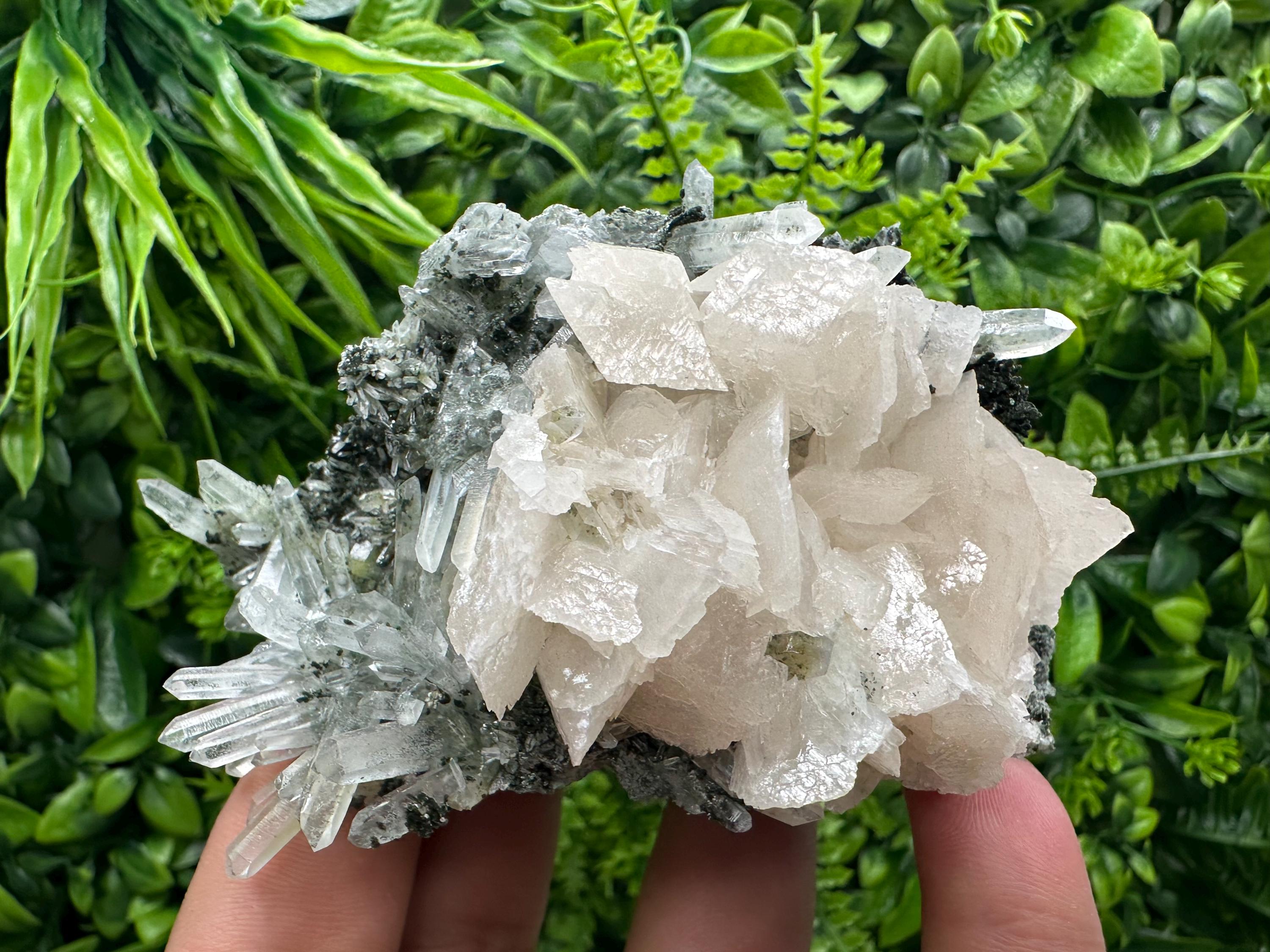 Calcite on Quartz with Chlorite, Borieva Mine Mineral Specimen