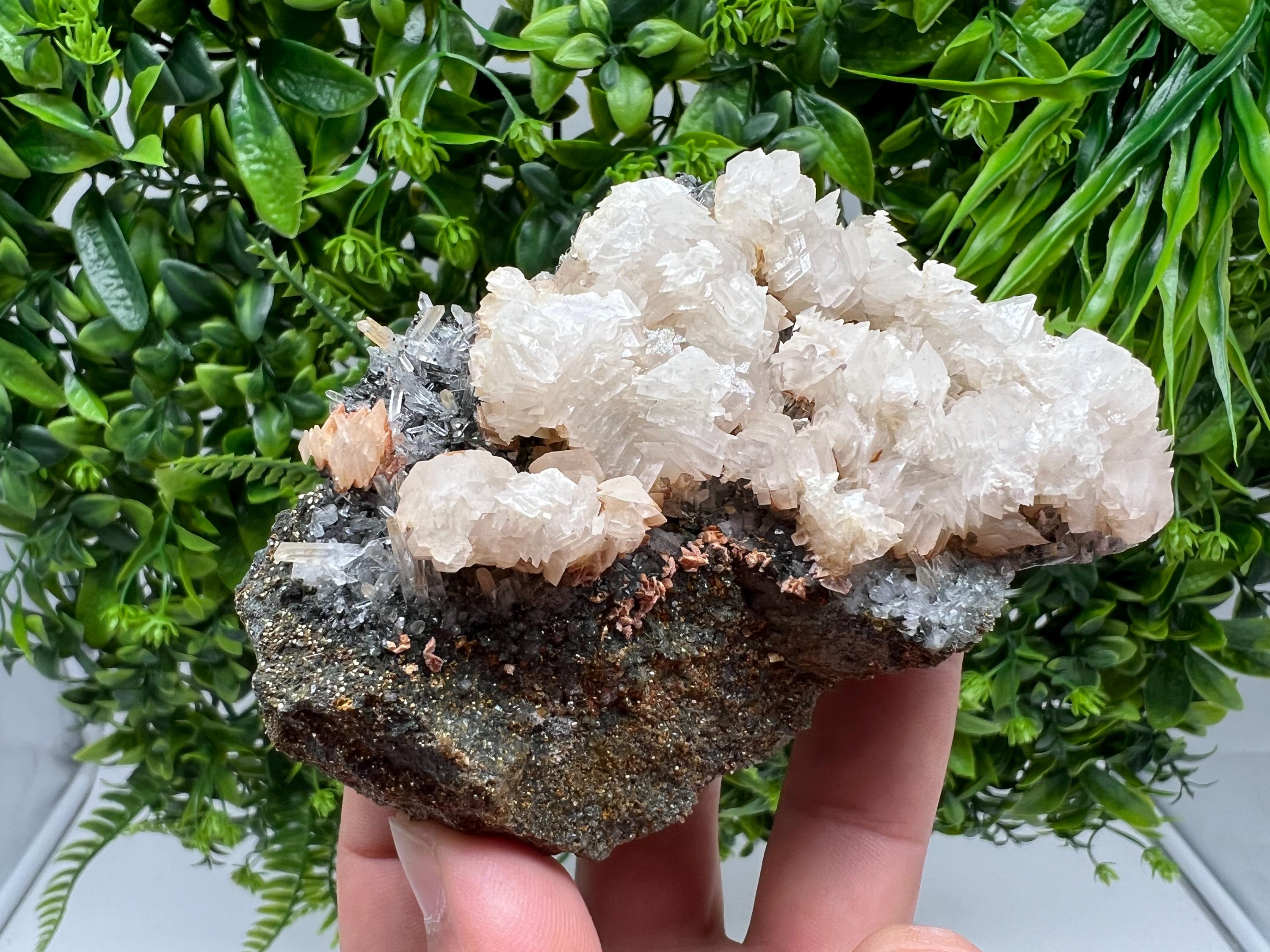 Wonderful Calcite on Quartz white Sphalerite, from Borieva mine,Bulgaria,natural,collection mineral specimen,Home decor crystal,gift,healing