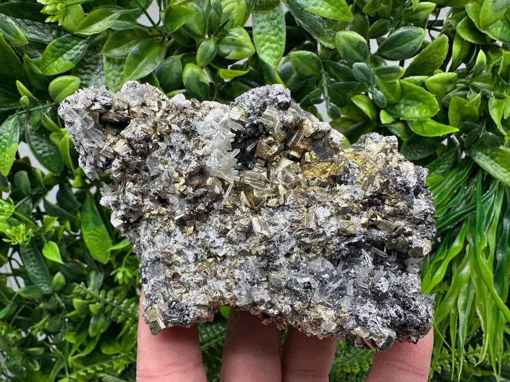 Rainbow Pyrite on Quartz with Oxide, Natural Minerals Decor, Borieva Bulgaria