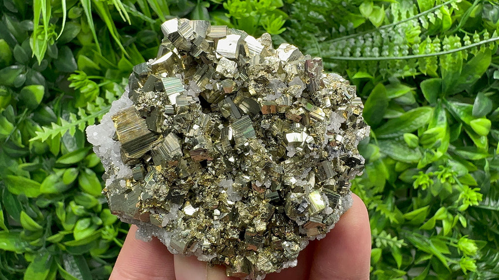 Rainbow Pyrite on Calcite Cluster, Bulgaria Mineral Specimen