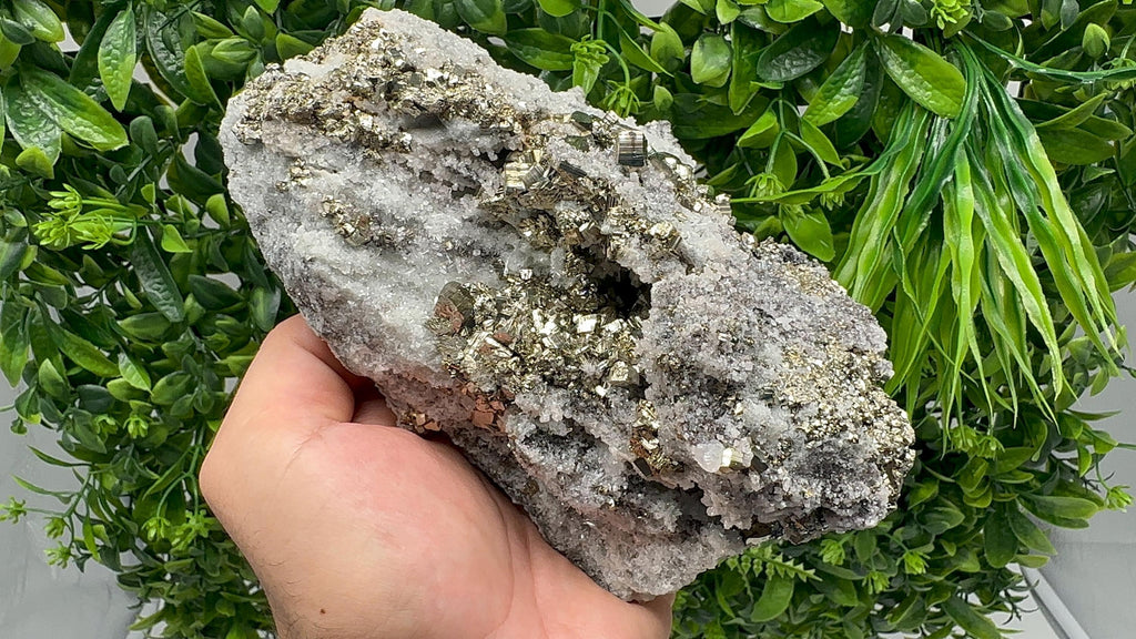 Pyrite on Quartz, Calcite Mineral Specimen, Home Decor Stone