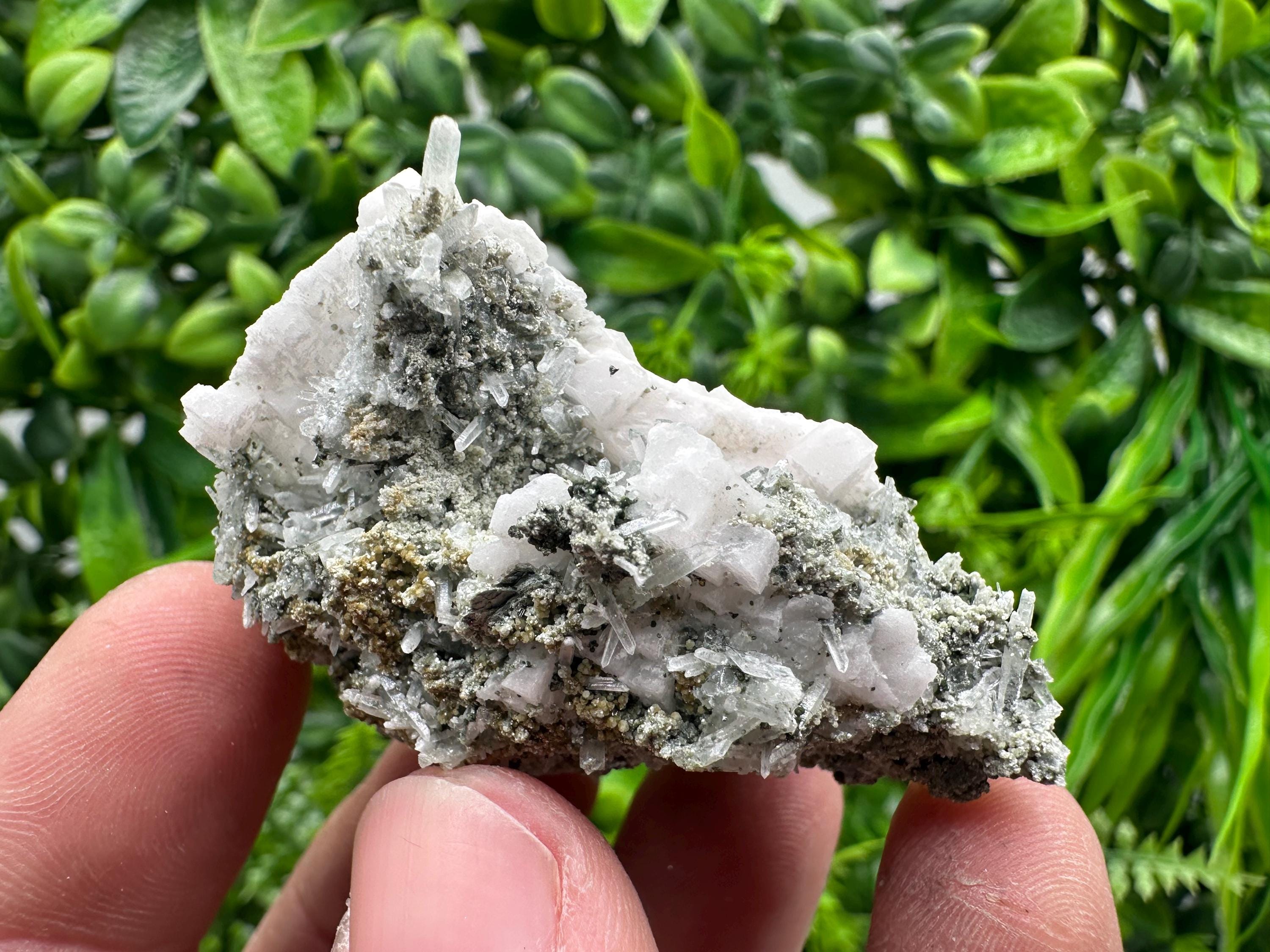 Quartz Crystal on Calcite, Chlorite Matrix Mineral Specimen