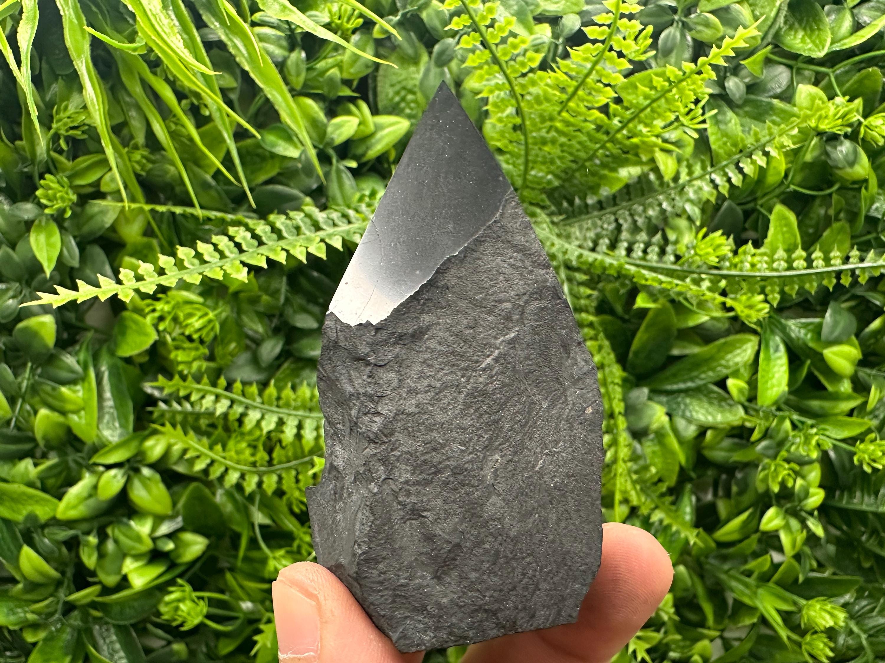 Polished Shungite Crystal Point (7cm): EMF Protection Stone