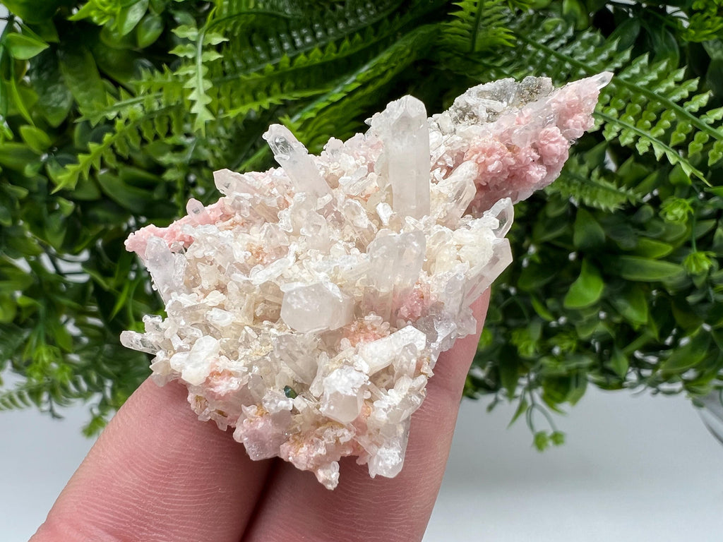 One beautiful cabinet size specimen of rhodochrosite, overgrowth by well-terminated quartz crystals Starnica mine Davidcovo area Bulgaria