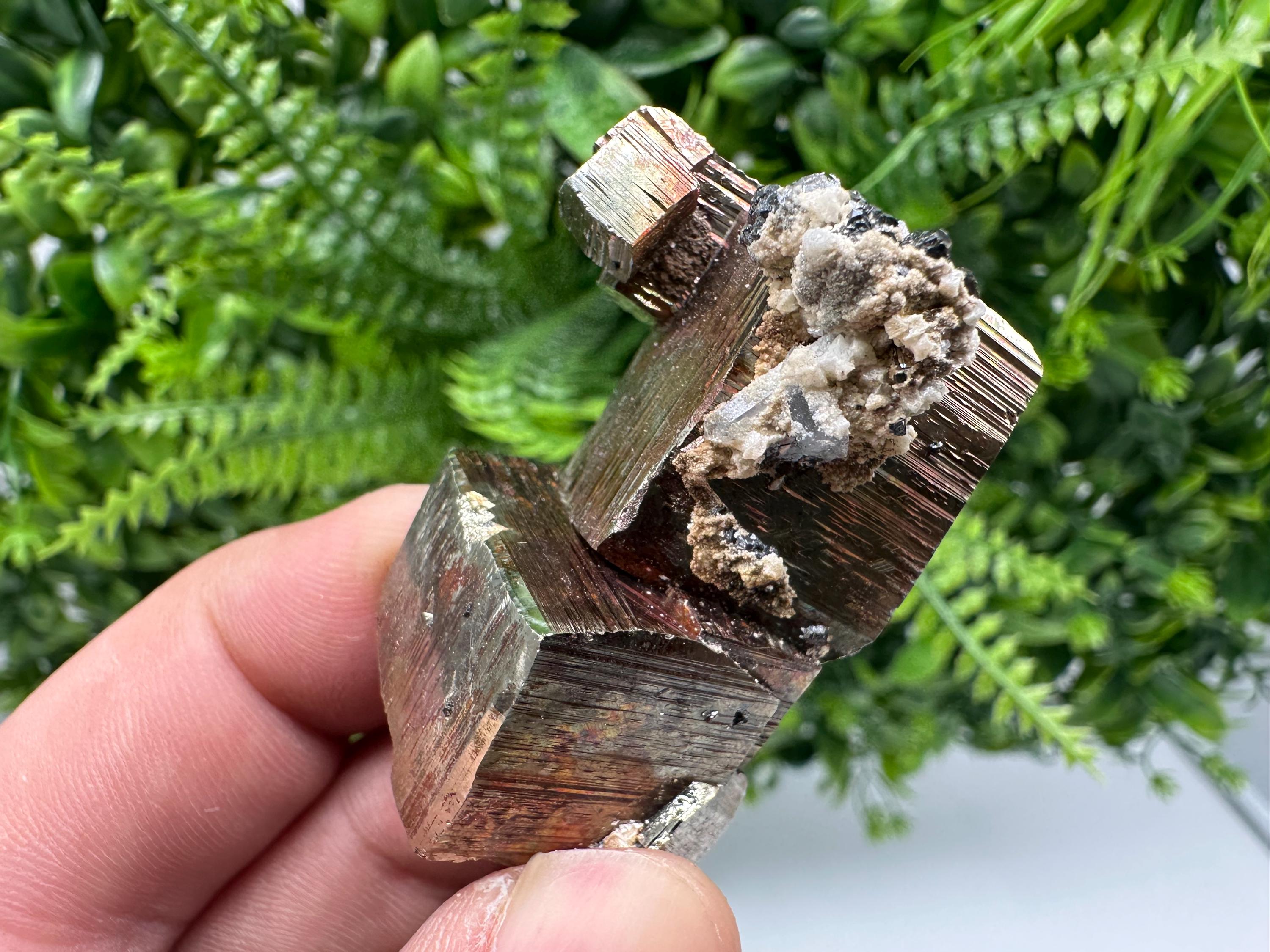 Rainbow Pyrite with Calcite, Natural Crystal Mineral Souvenir