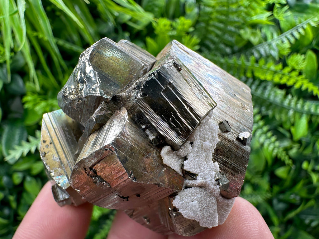 Rainbow Pyrite with Calcite: Natural Mineral Souvenir, Bulgaria