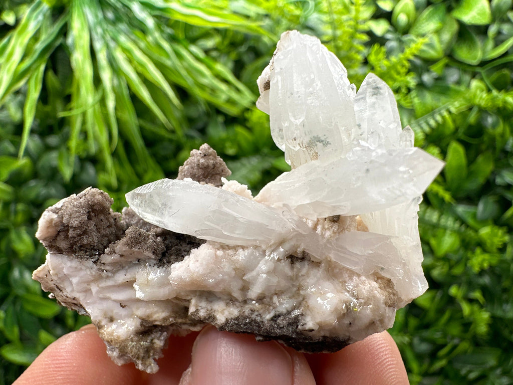 Quartz with Chlorite on Rhodochrosite and Siderite - Natural Crystal Decor