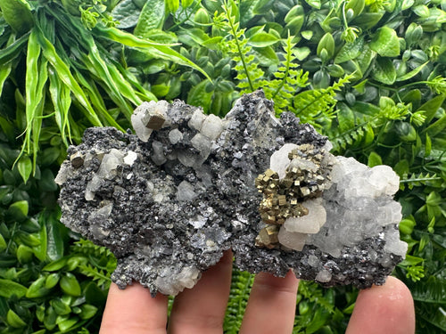 Calcite Quartz Pyrite on Sphalerite, Natural Mineral Specimen