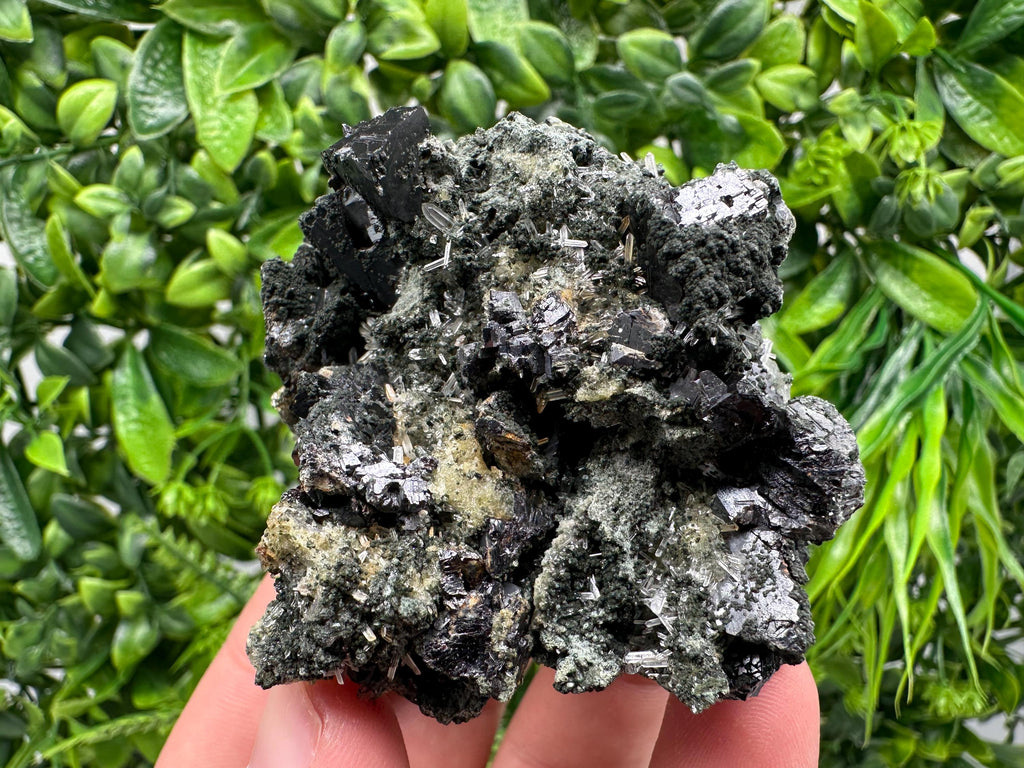 Sphalerite on Quartz with Epidote and Chlorite, Bulgaria Mineral Specimen