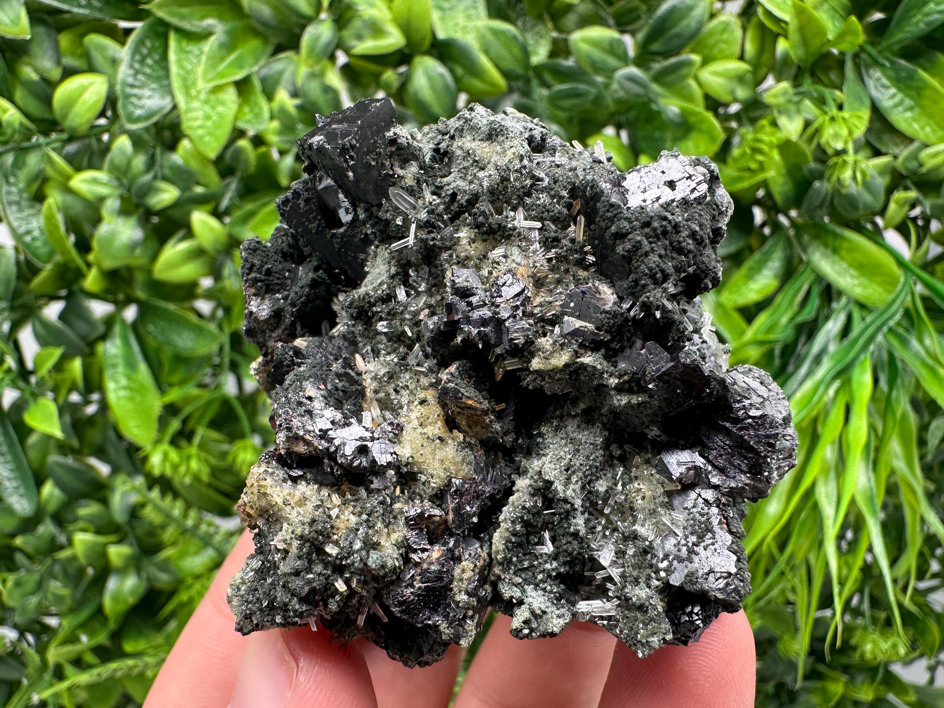 Sphalerite on Quartz with Epidote and Chlorite, Bulgaria Mineral Specimen