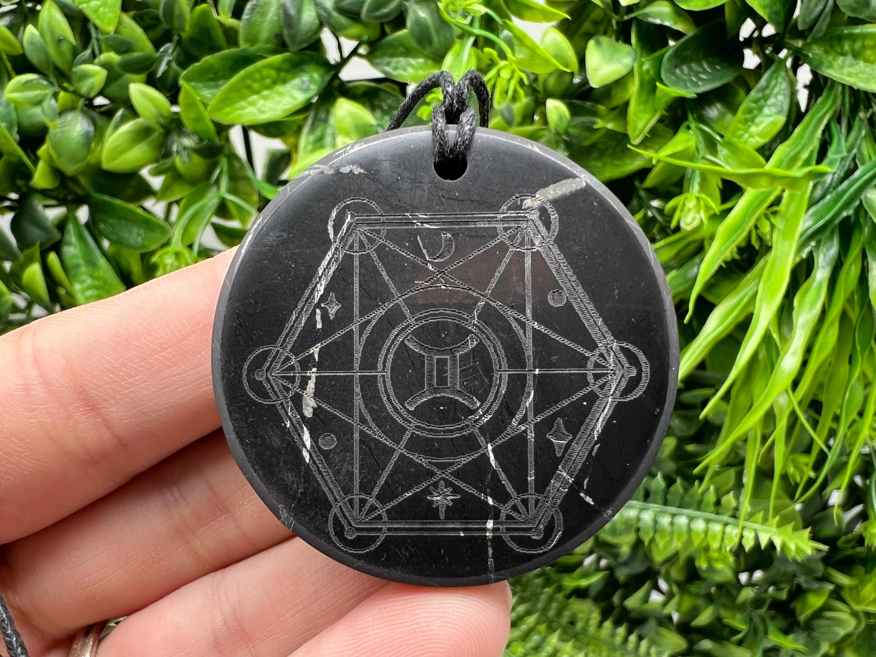 Shungite Gemini Zodiac Pendant Necklace: EMF Protection Healing Stone
