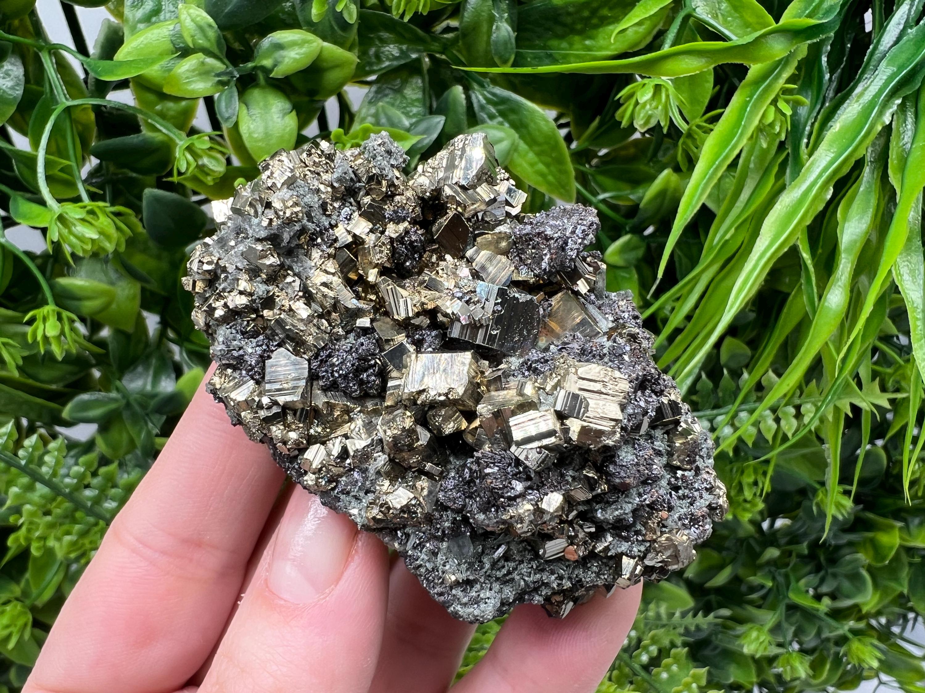 Pyrite on Green Quartz: Bulgaria Mineral Specimen, Home Decor Stone