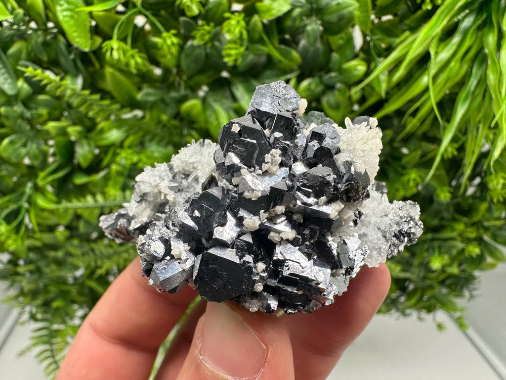 Galena on Quartz with Calcite, Borieva Mine, Bulgaria