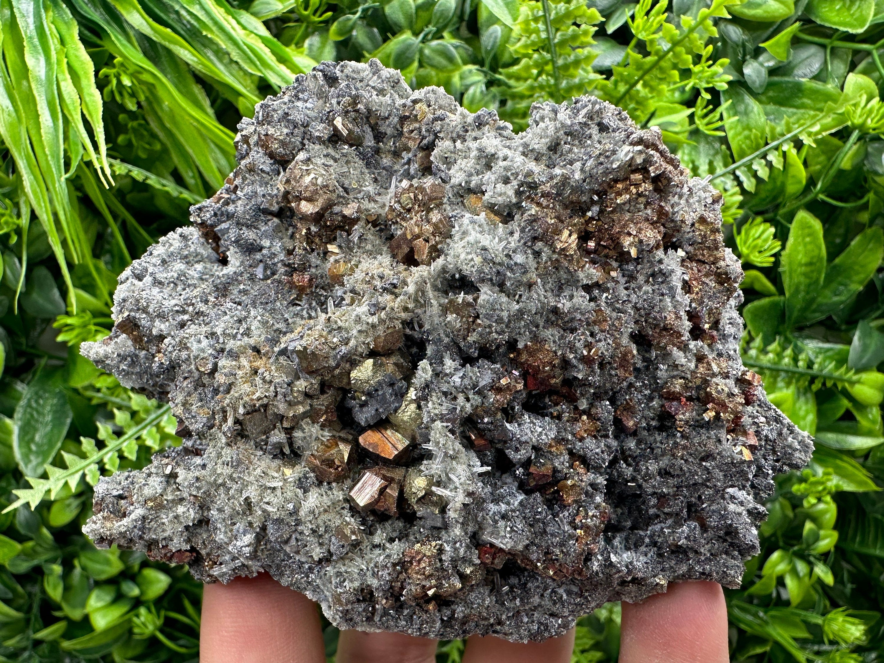 Rainbow Pyrite on Quartz with Oxide, Borieva Bulgaria Mineral Specimen