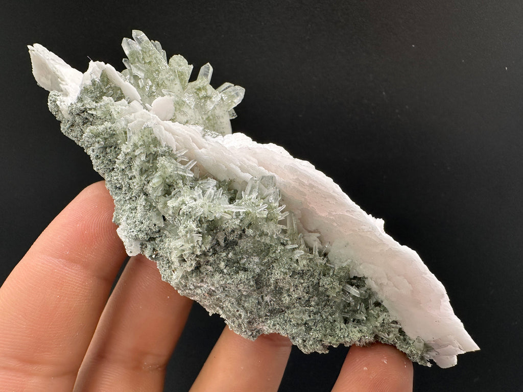 Calcite on Green Quartz: Borieva Mine Crystal Decor