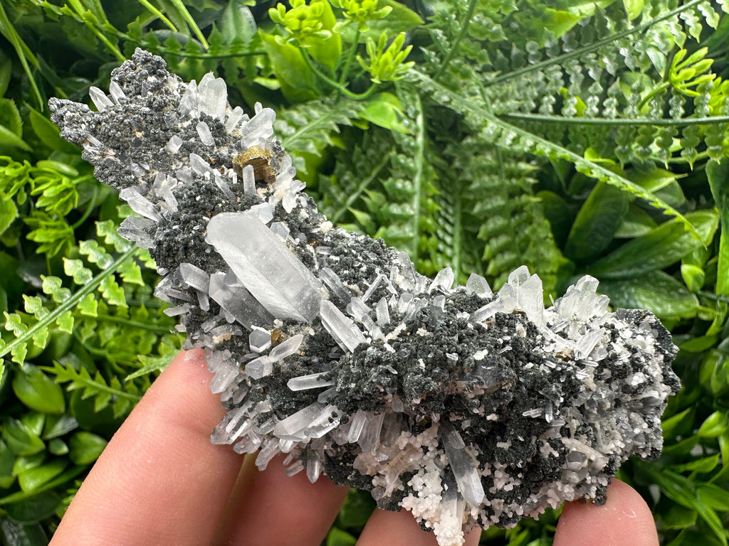 Quartz with Calcite and Chlorite: Borieva Mine Crystal Souvenir
