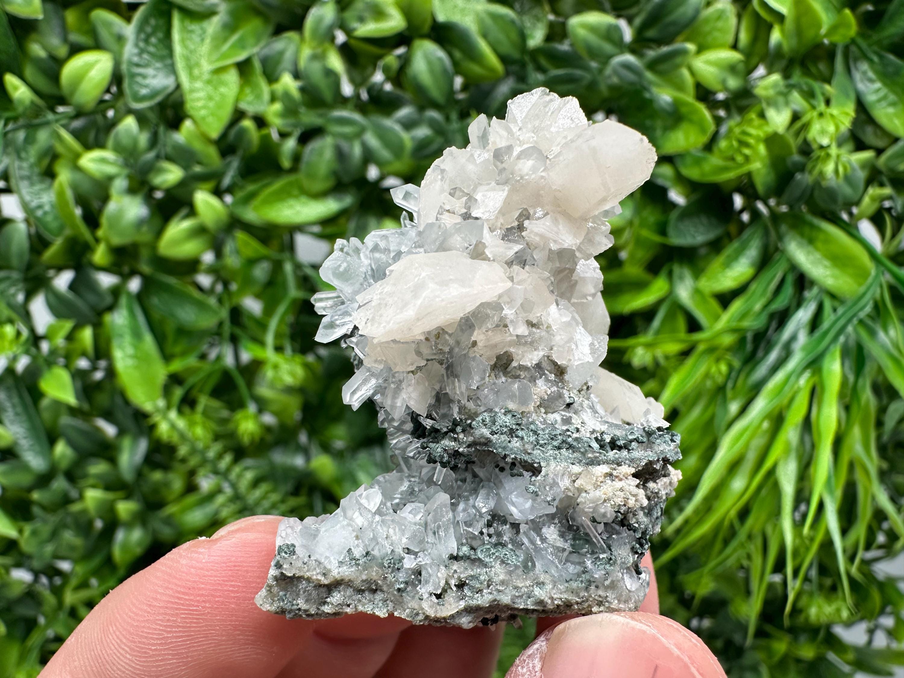 Quartz Calcite Mineral Specimen on Chlorite, Bulgaria Crystal Decor