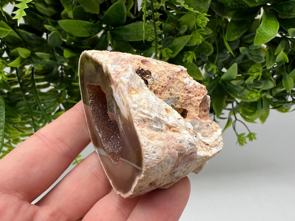 Natural Agate Druzy Geode, Brown and White Crystal, 141 grams