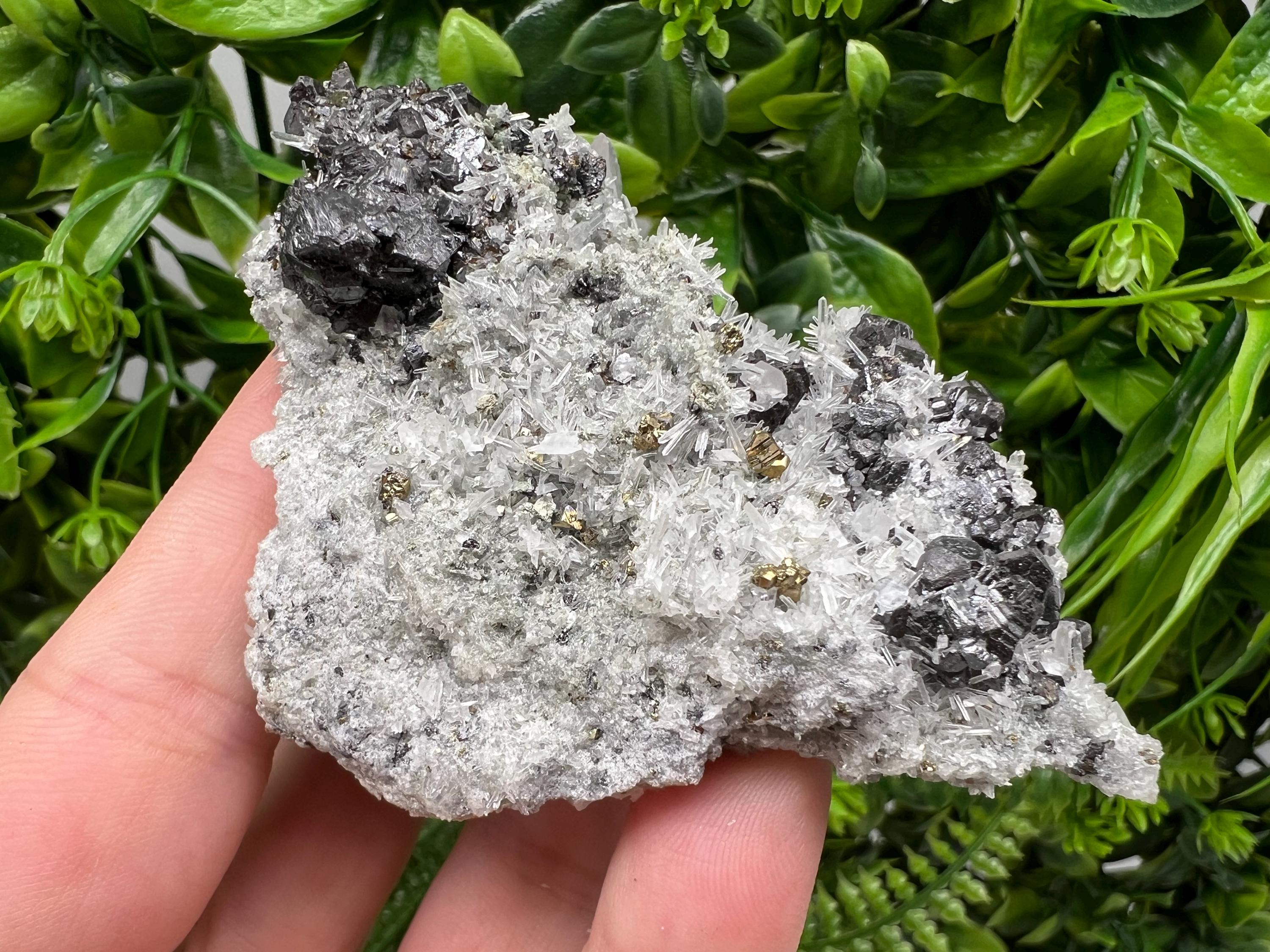 Wonderful melted Galena,Sphalerite calcite Pyrite on Quartz from Borieva mine Madan Bulgaria natural minerals souvenir crystal home decor cr
