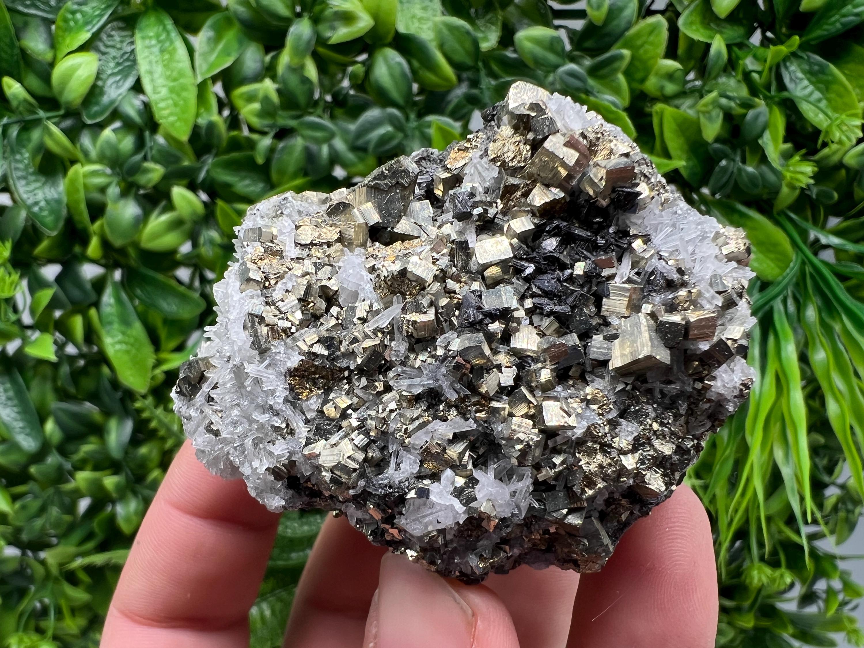 Wonderful Rainbow Pyrite on Quartz whit Oxide,natural minerals souvenir crystal,home decor,collection stone,rare minerals,Borieva Bulgaria