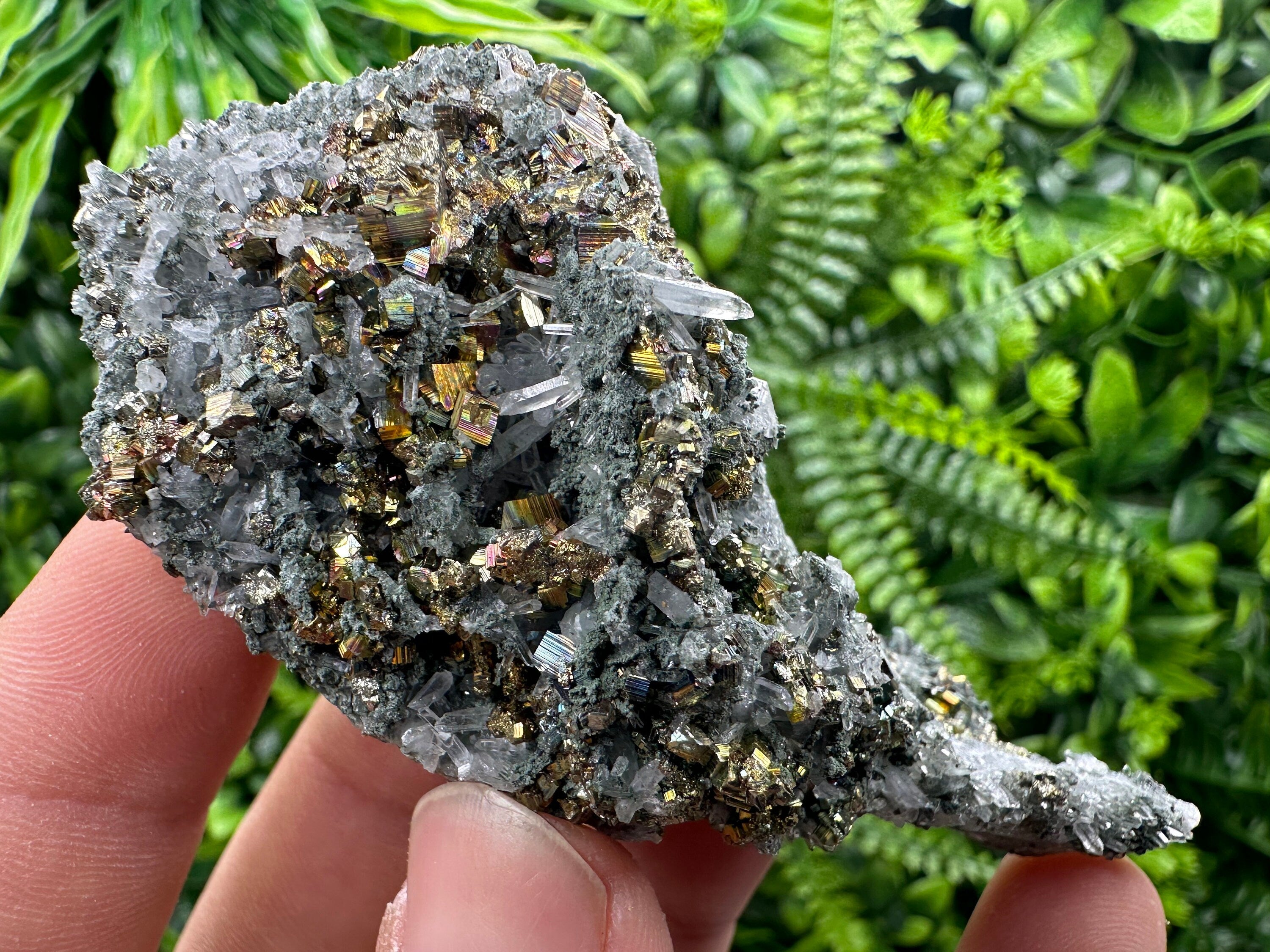 Red Pyrite on Green Quartz with Sphalerite, Borieva Mine Mineral Specimen
