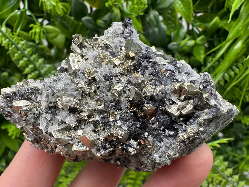 Pyrite on Green Quartz Specimen: Borieva Mine Mineral Decor