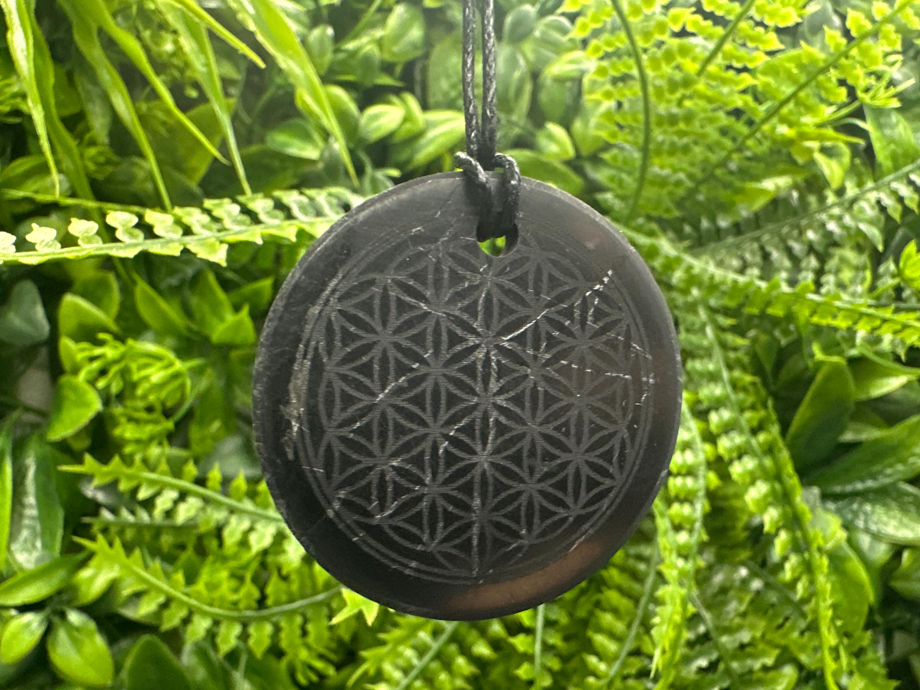 Shungite Flower of Life Pendant: EMF Protection Necklace