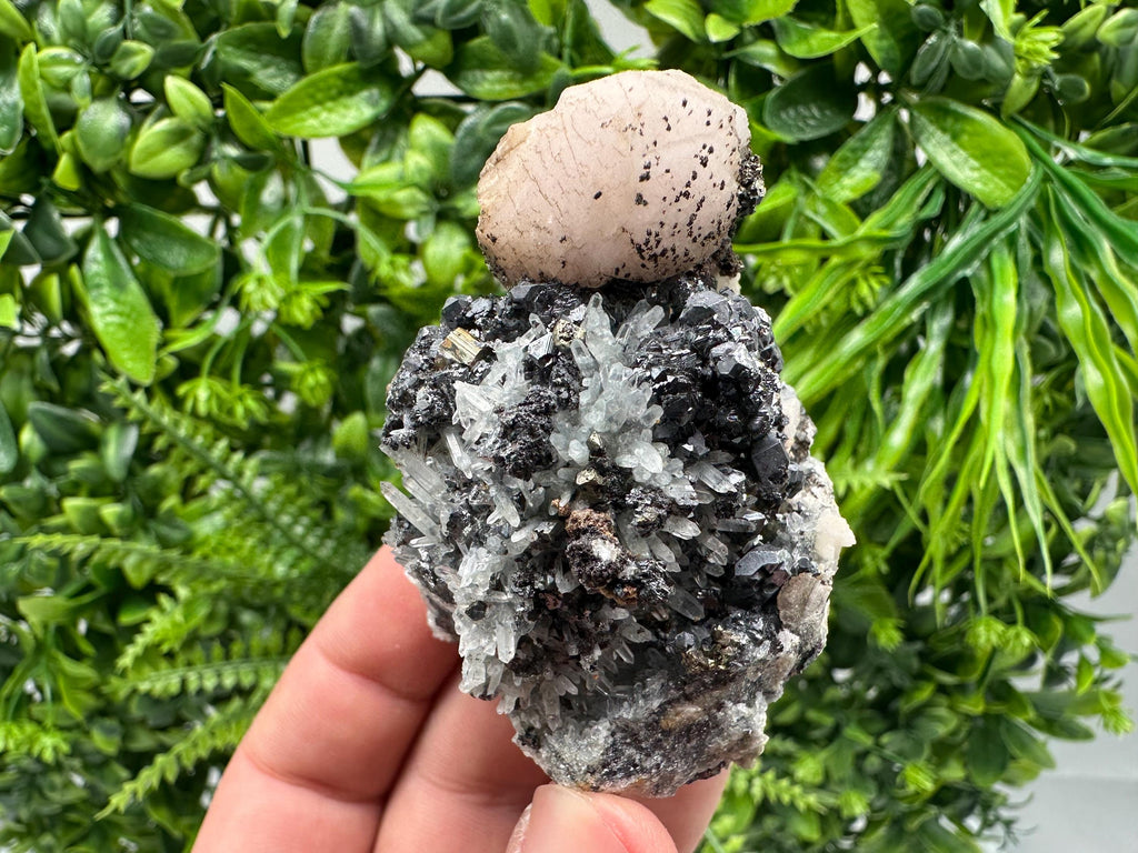 Calcite on Green Quartz: Rare Bulgarian Healing Crystal