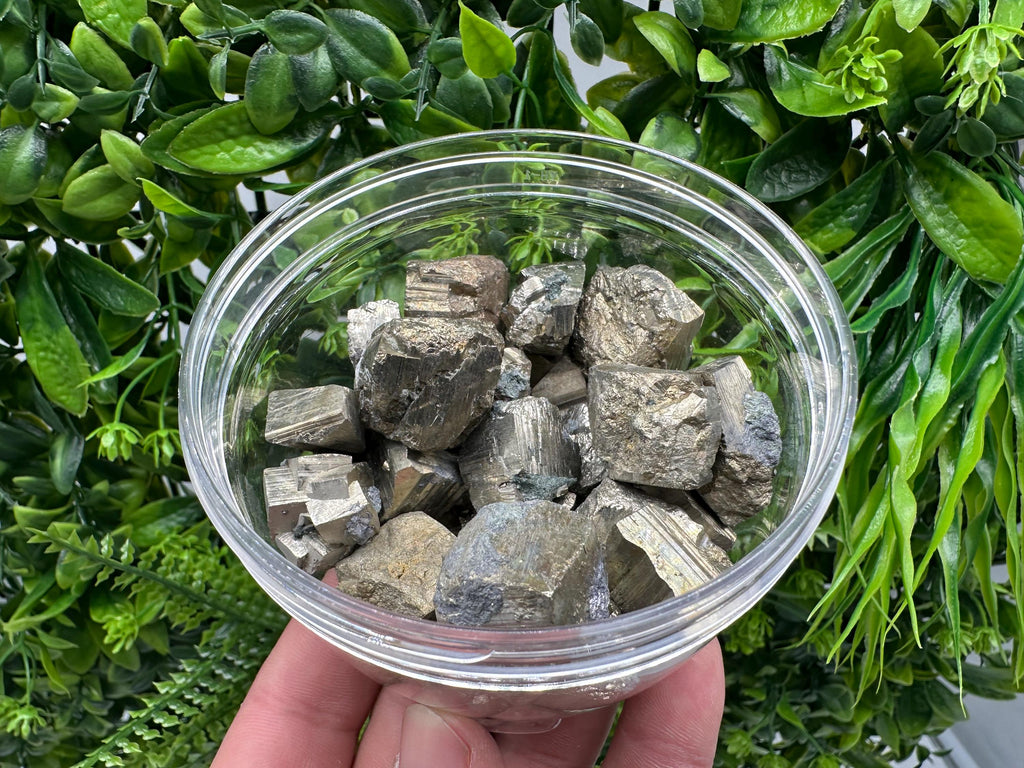 Golden Pyrite Cubes Box: Shiny Mineral Collection (500/520 grams)