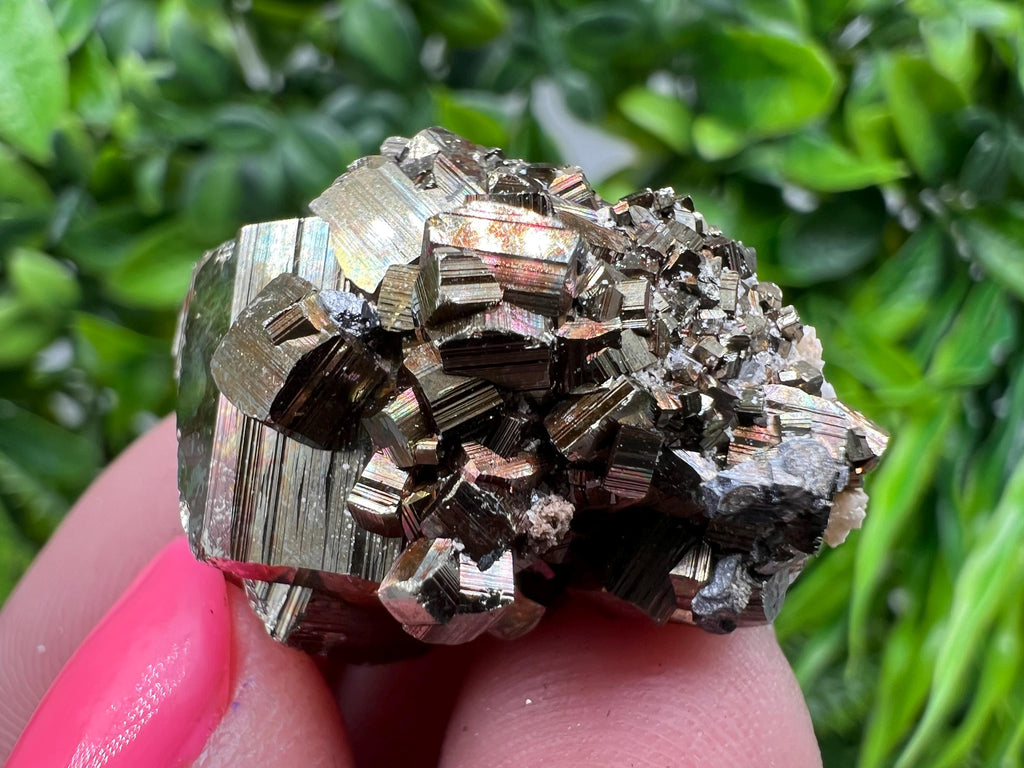 Rainbow Pyrite with Calcite, Natural Crystal Mineral Decor, Borieva Bulgaria