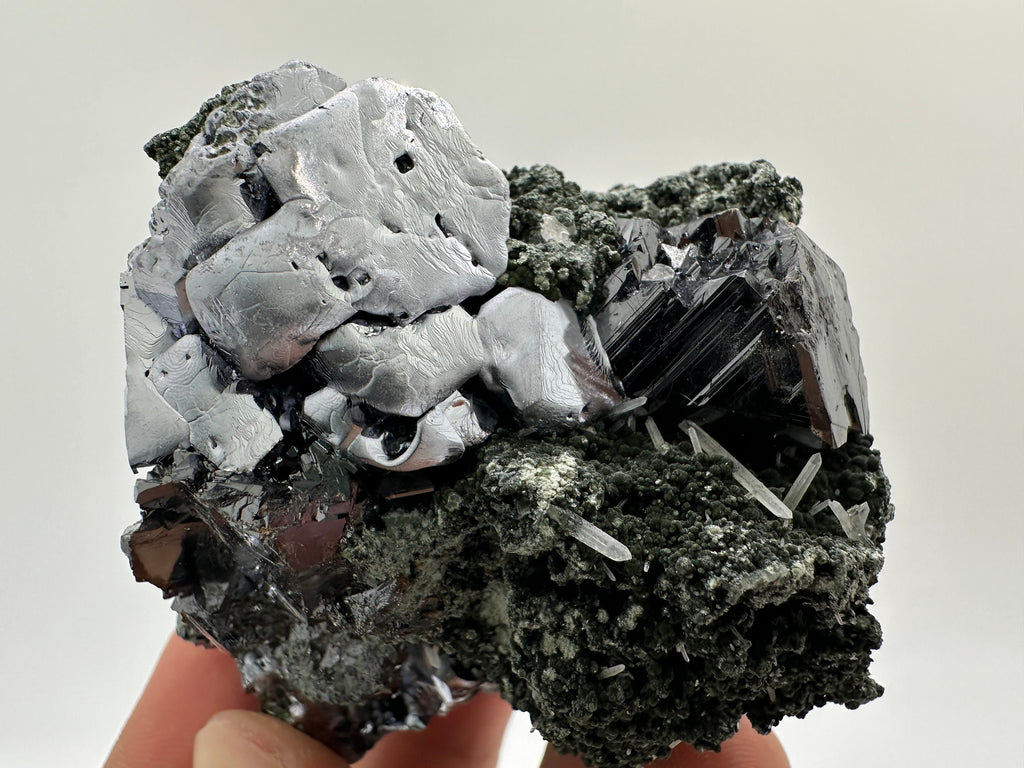 Galena, Calcite, Sphalerite on Quartz with Chlorite: Collection Mineral Decor