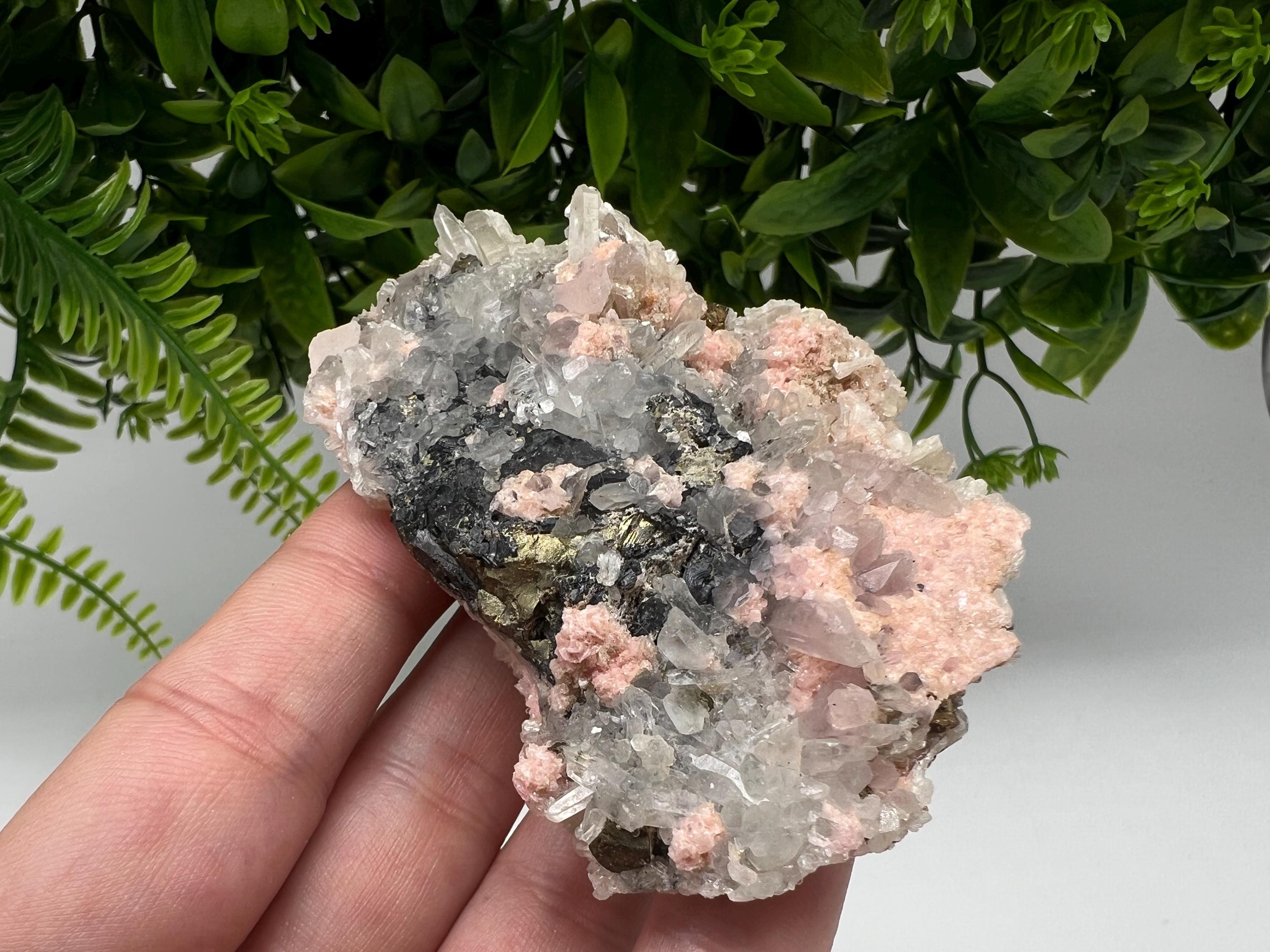 Rhodochrosite on Quartz: Pink Mineral Specimen, Starnica Mine, Bulgaria
