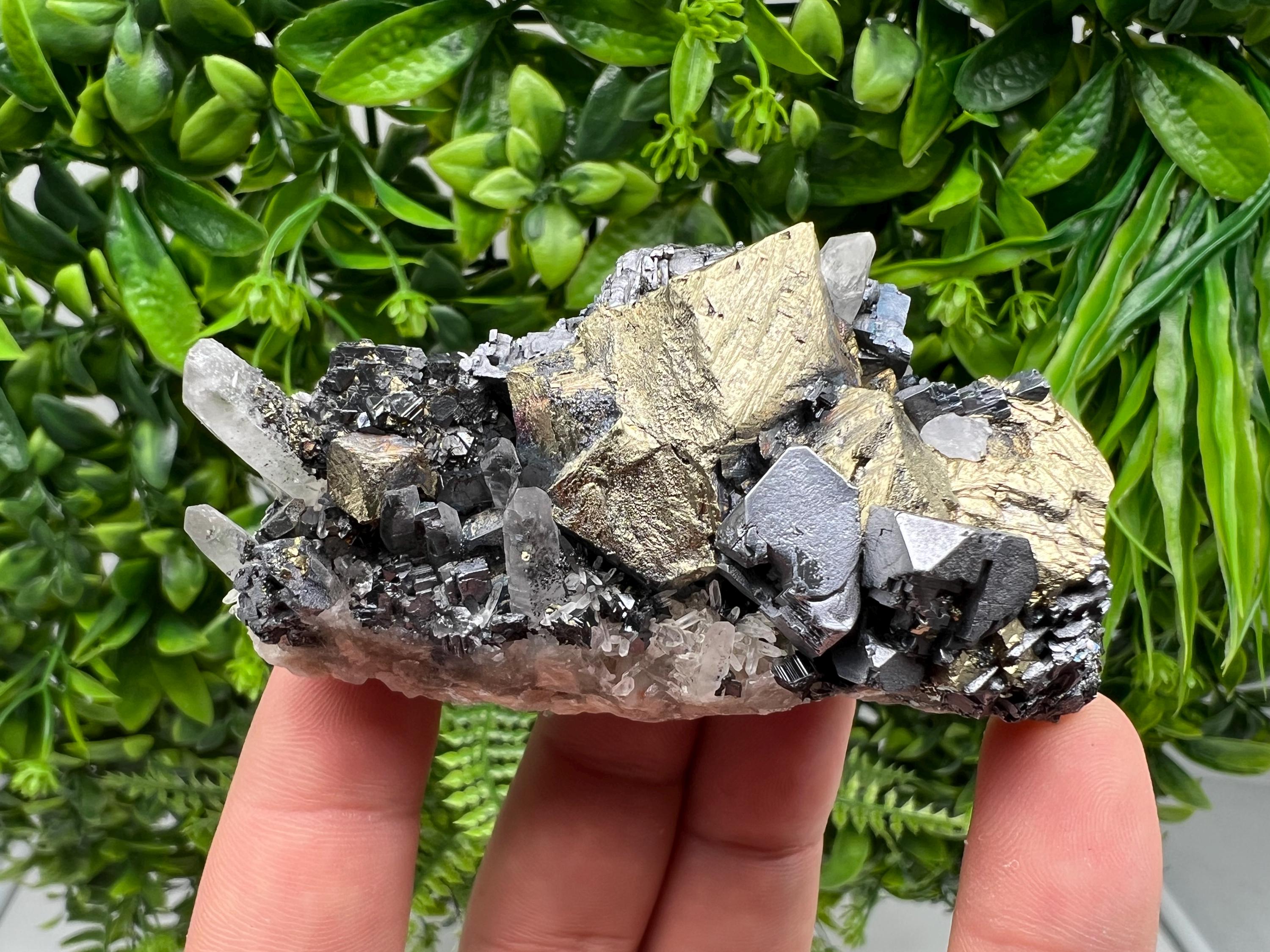 Aesthetic Natural shiny Galena whit Siderite and Quartz from 9 th September mine,Bulgaria,collection specimen,rare galena,Galena cluster