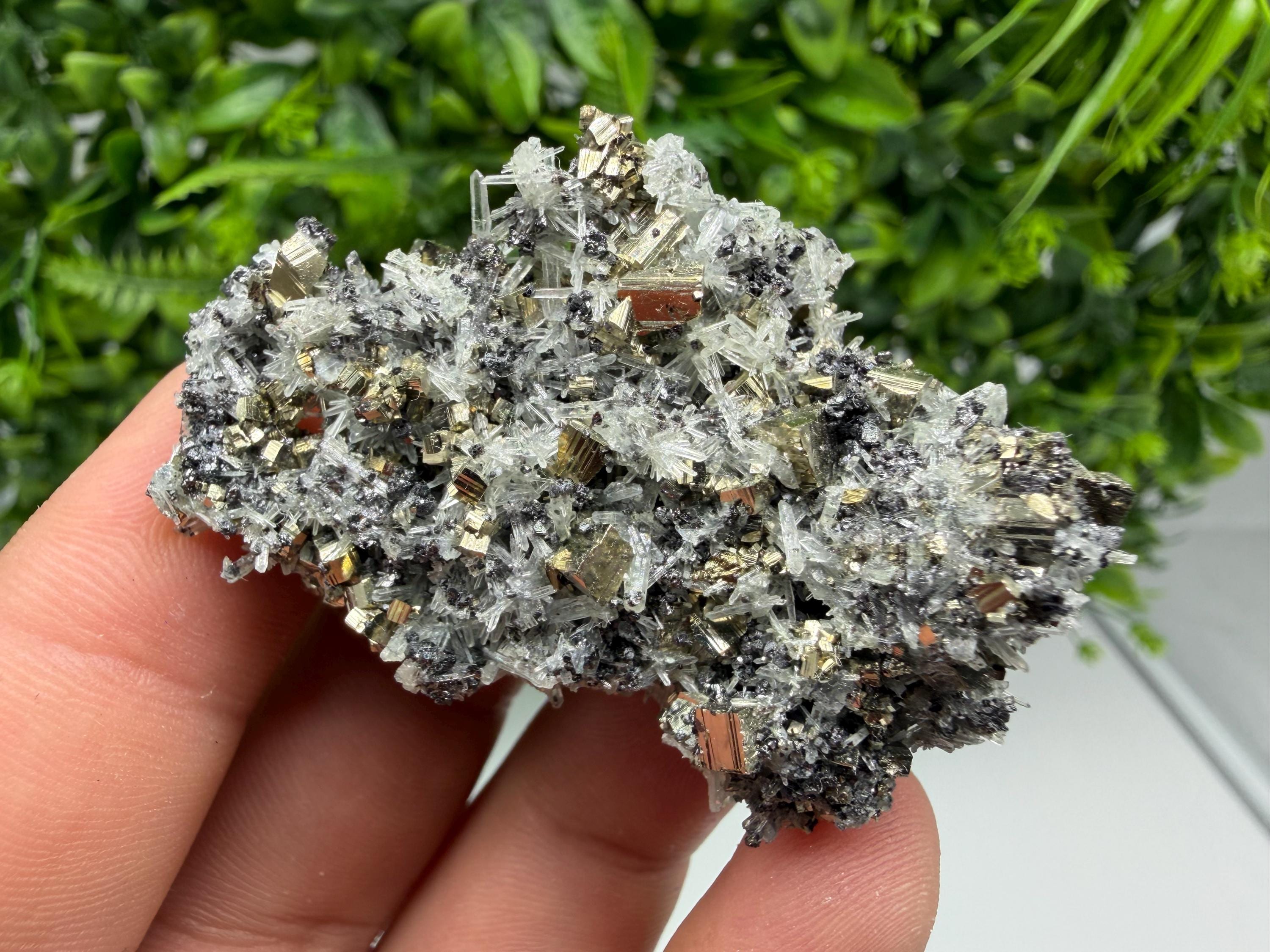 Pyrite on Green Quartz Mineral Specimen, Borieva Mine, Bulgaria