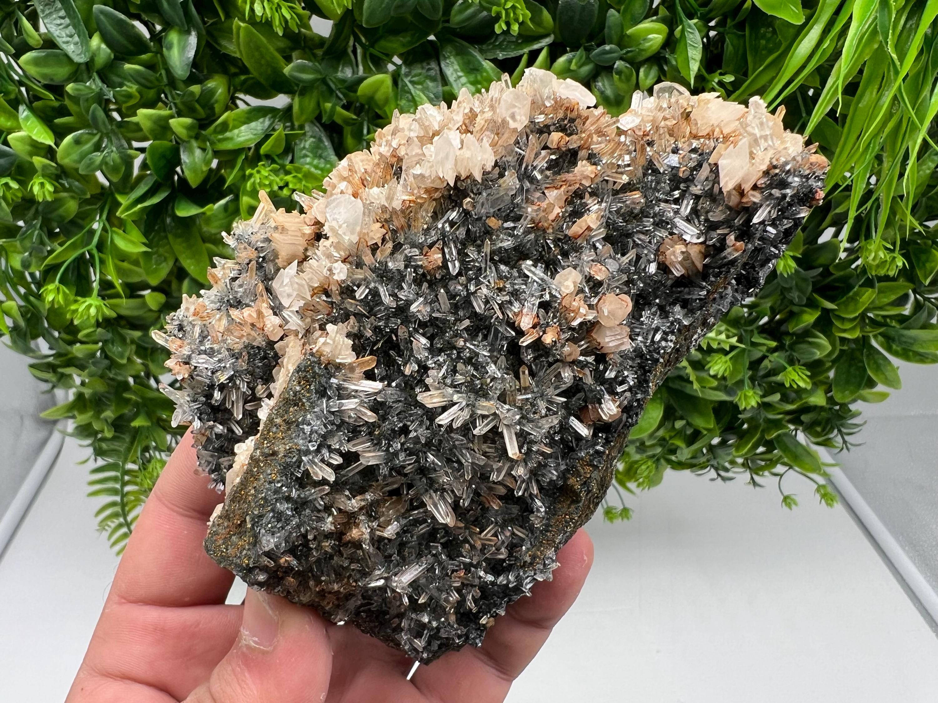 Wonderful Calcite on Quartz white Sphalerite, from Borieva mine,Bulgaria,natural,collection mineral specimen,Home decor crystal,gift,healing