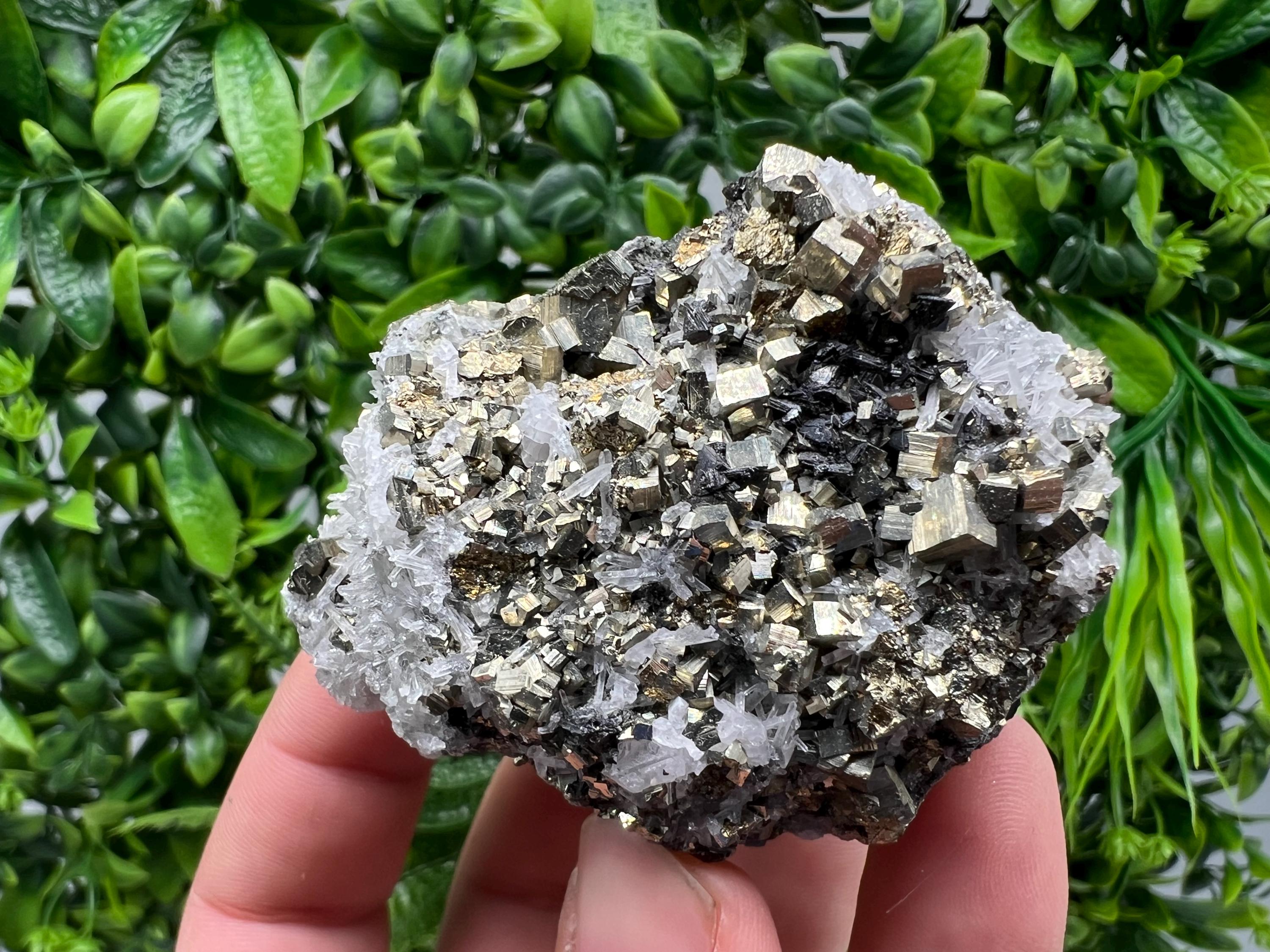 Wonderful Rainbow Pyrite on Quartz whit Oxide,natural minerals souvenir crystal,home decor,collection stone,rare minerals,Borieva Bulgaria